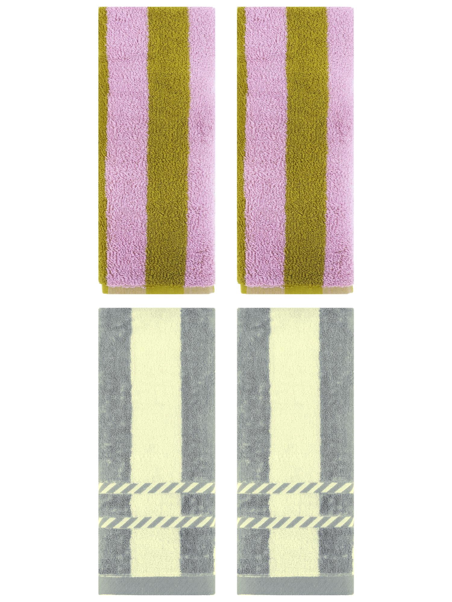Unique Bargains 4 Pcs Soft Stripe Hand Pink Brown/Grey 14" x 30"/15" x 35"