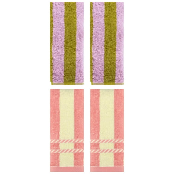Unique Bargains 4 Pcs Soft Stripe Hand Pink Brown/Pink 14" x 30"/15" x 35"