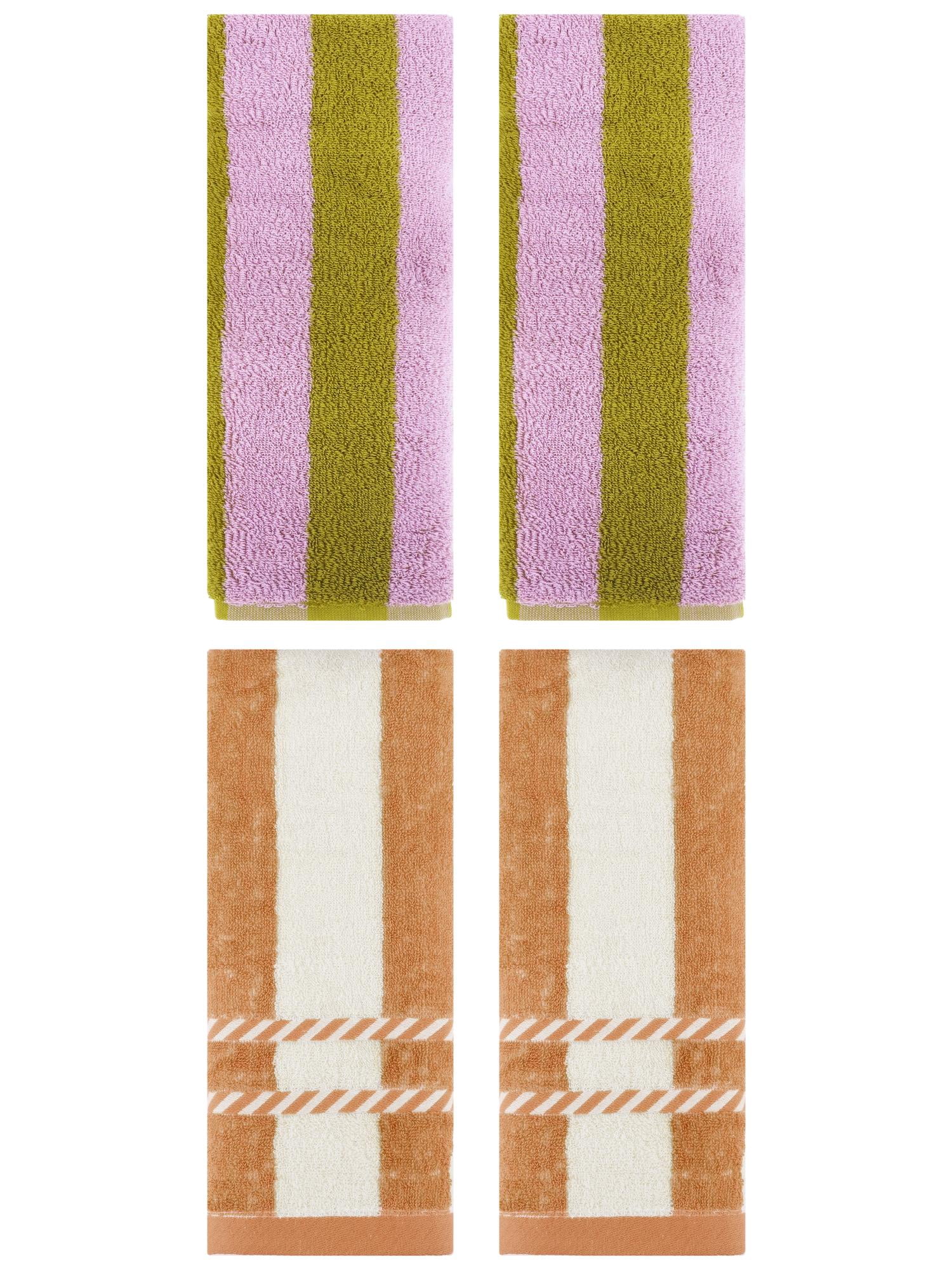 Unique Bargains 4 Pcs Soft Stripe Hand Pink Brown/Yellow 14" x 30"/15" x 35"