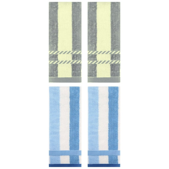 Unique Bargains 4 Pcs Soft Striped Hand Towels Blue/Grey 13" x 29"/15" x 35"