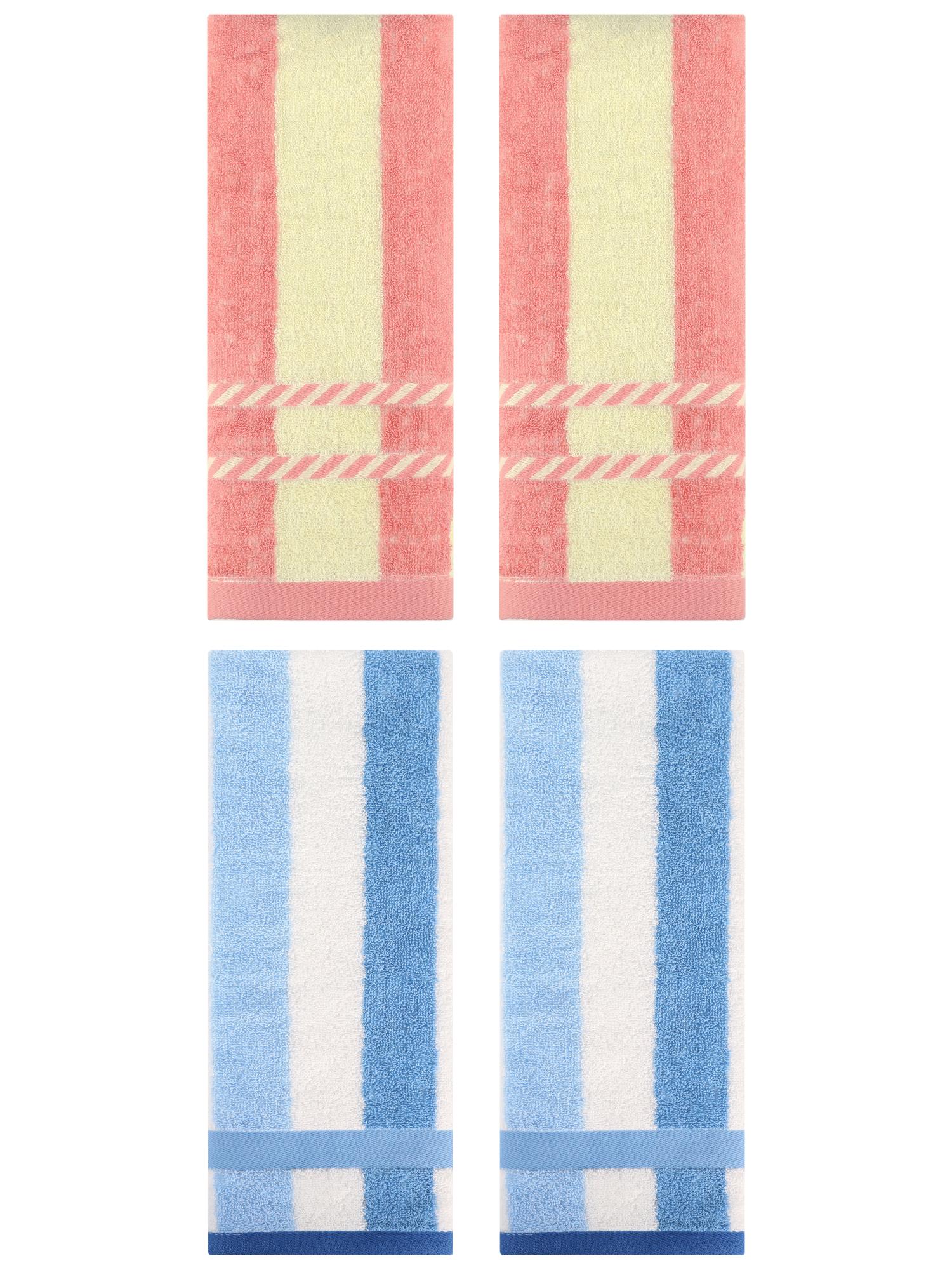 Unique Bargains 4 Pcs Soft Striped Hand Towels Blue/Pink 13" x 29"/15" x 35"