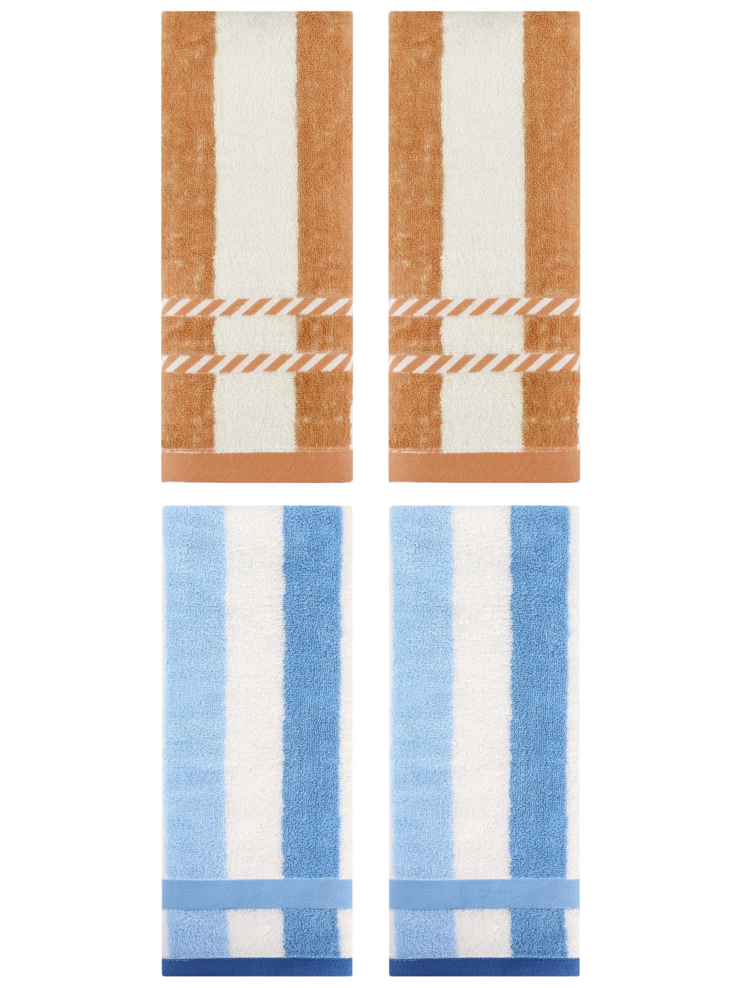 Unique Bargains 4 Pcs Soft Striped Hand Towels Blue/Yellow 13" x 29"/15" x 35"