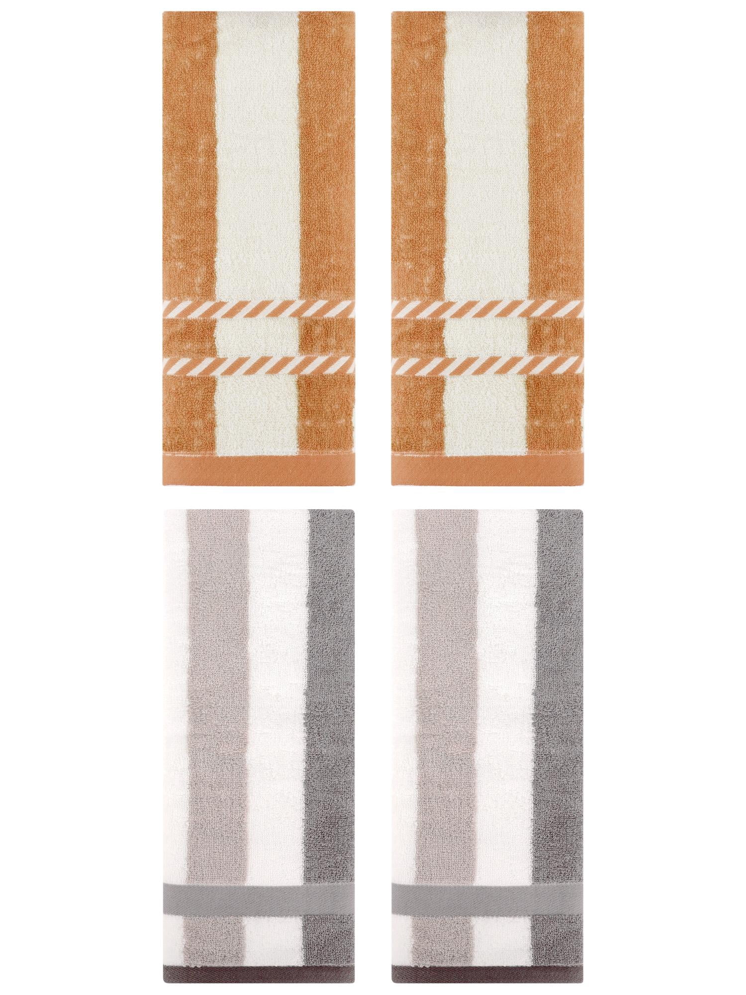 Unique Bargains 4 Pcs Soft Striped Hand Towels Grey/Yellow 13" x 29"/15" x 35"
