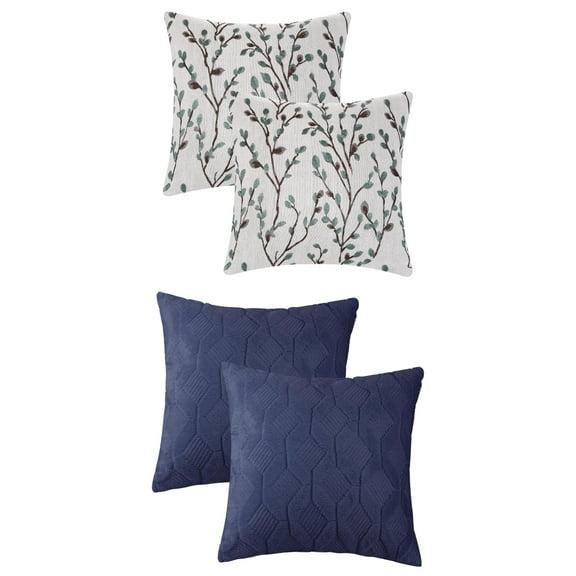 Unique Bargains 4 Pcs Soft Throw Pillow Cases 18 x 18 Inch Blue Flower/Dark Blue