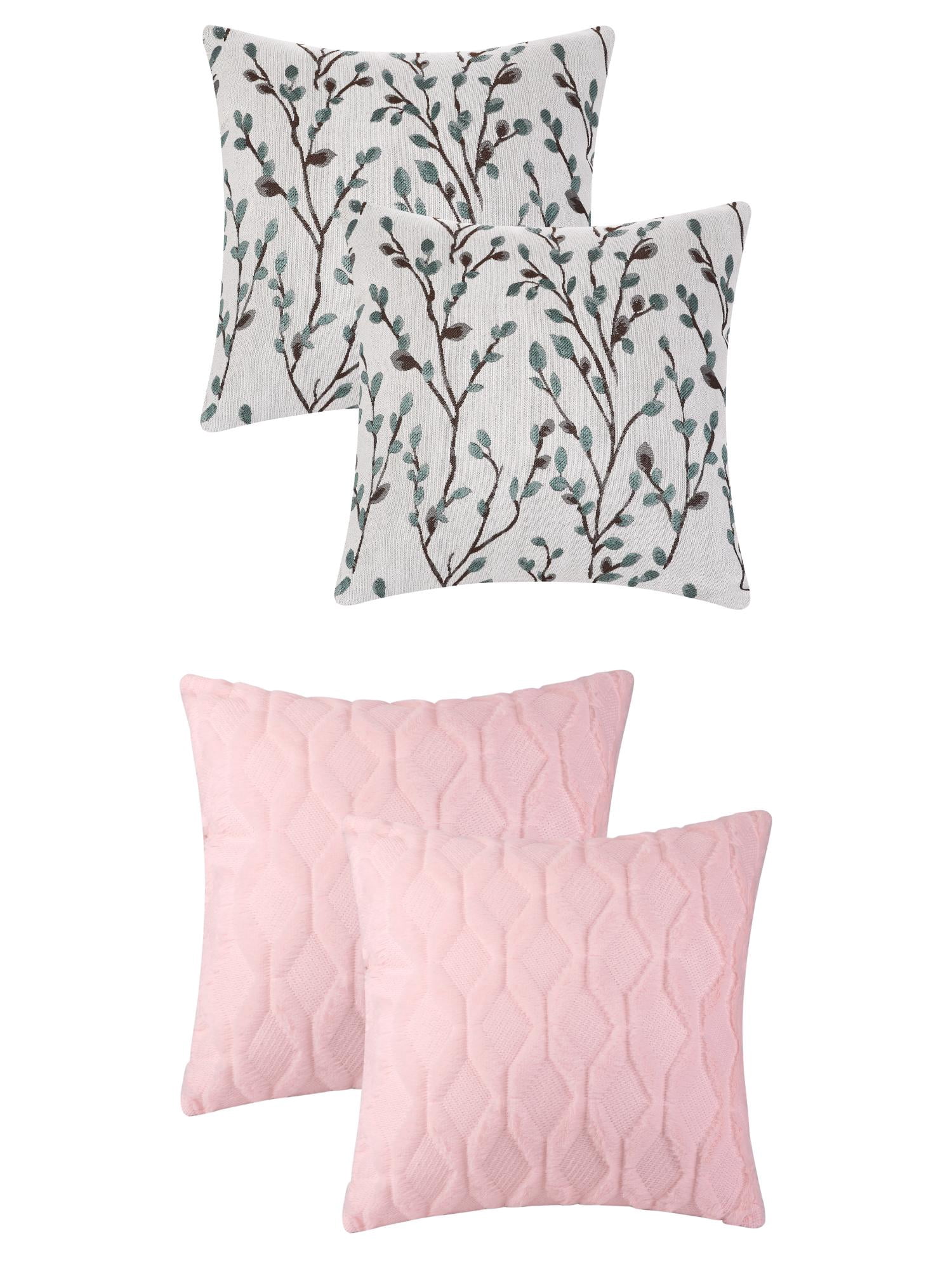Unique Bargains 4 Pcs Soft Throw Pillow Cases 18 x 18 Inch Blue Flower/Light Pink