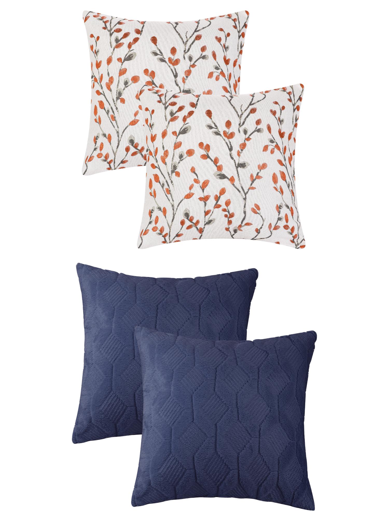 Unique Bargains 4 Pcs Soft Throw Pillow Cases 18 x 18 Inch Orange Flower/Dark Blue