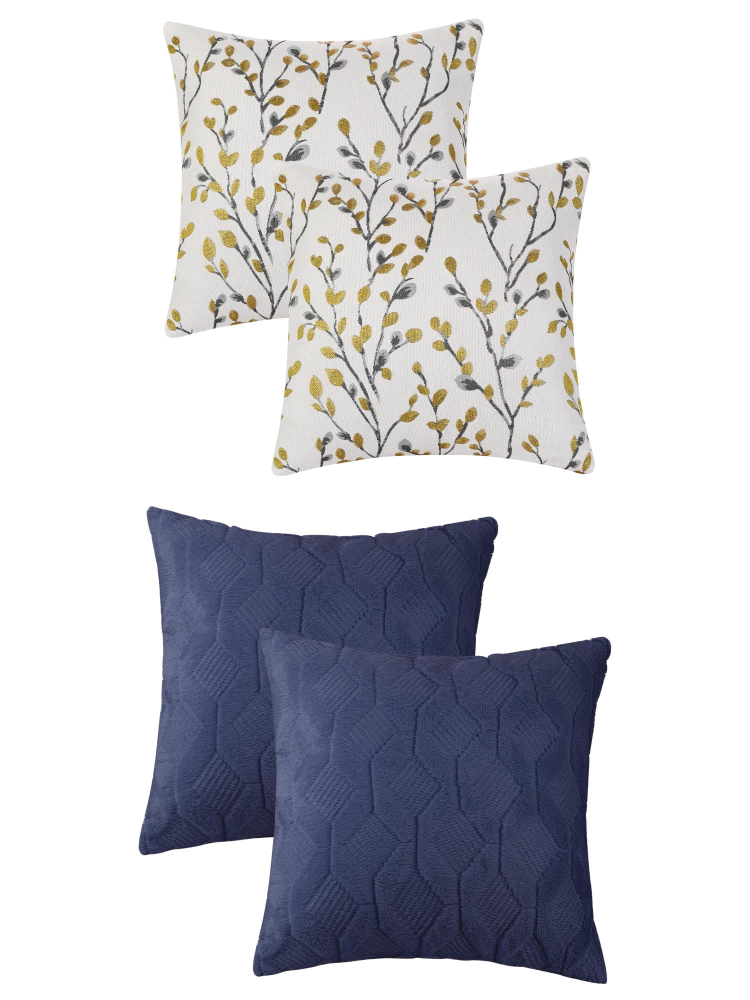 Unique Bargains 4 Pcs Soft Throw Pillow Cases 18 x 18 Inch Yellow Flower/Dark Blue