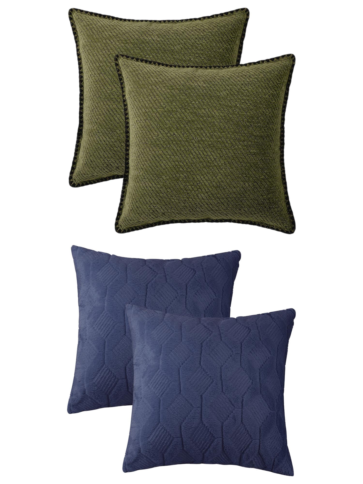 Unique Bargains 4 Pcs Soft Throw Pillow Covers for Home Dark Blue/Dark Green 18" x 18"