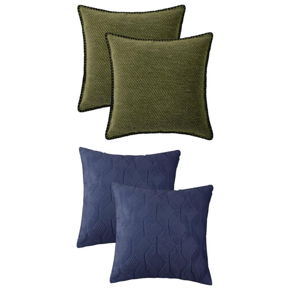 Unique Bargains 4 Pcs Soft Throw Pillow Covers for Home Dark Blue/Dark Green 18" x 18"