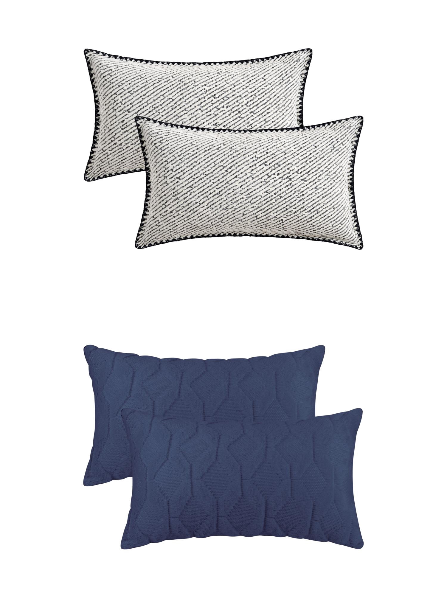 Unique Bargains 4 Pcs Soft Throw Pillow Covers for Home Dark Blue/White 12" x 20"