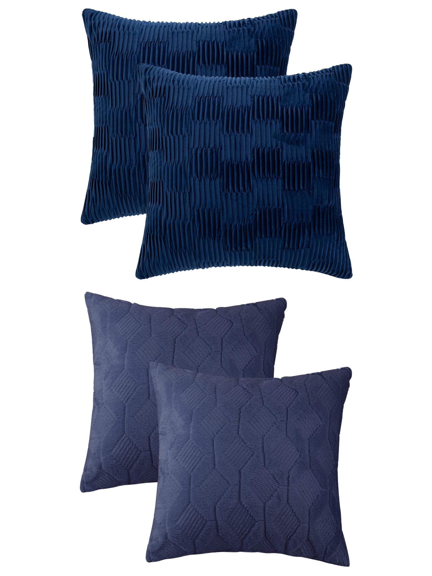 Unique Bargains 4 Pcs Soft Throw Pillow Covers for Living Room Dark Blue/Navy Blue