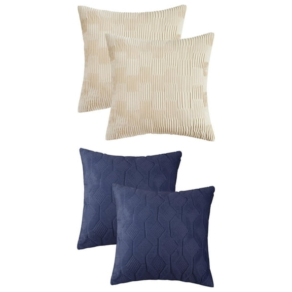 Unique Bargains 4 Pcs Soft Throw Pillow Covers for Living Room Dark Blue/White