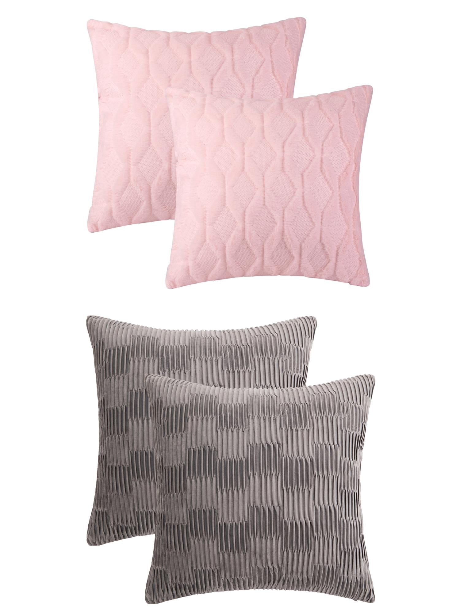 Unique Bargains 4 Pcs Soft Throw Pillow Covers for Living Room Light Pink/Grey
