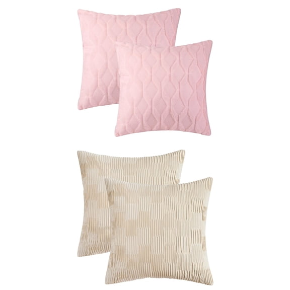 Unique Bargains 4 Pcs Soft Throw Pillow Covers for Living Room Light Pink/White