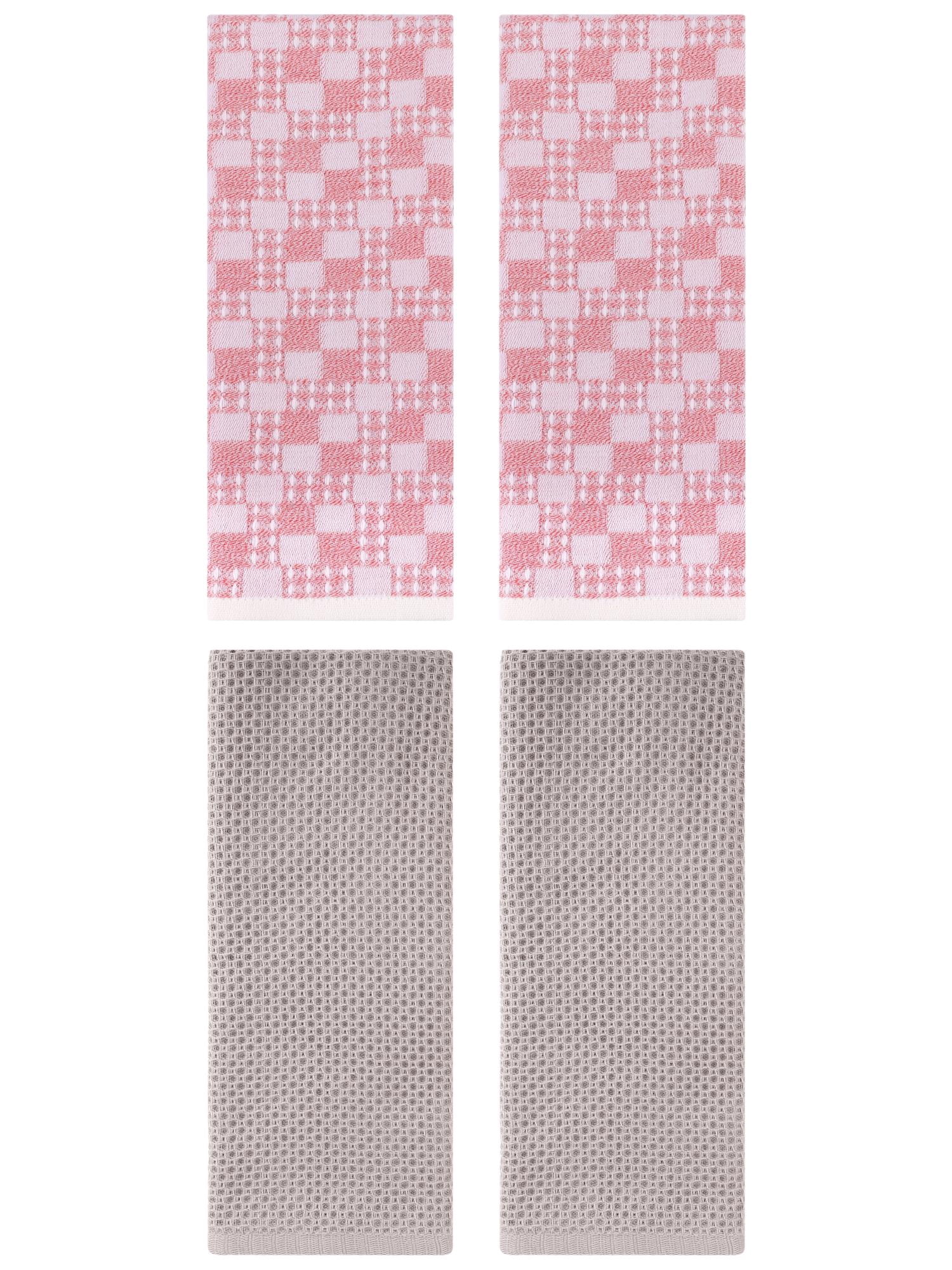 Unique Bargains 4 Pcs Soft Waffle Design Hand Towel Camel/Pink 13" x 30"/13" x 28"