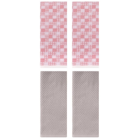 Unique Bargains 4 Pcs Soft Waffle Design Hand Towel Camel/Pink 13" x 30"/13" x 28"