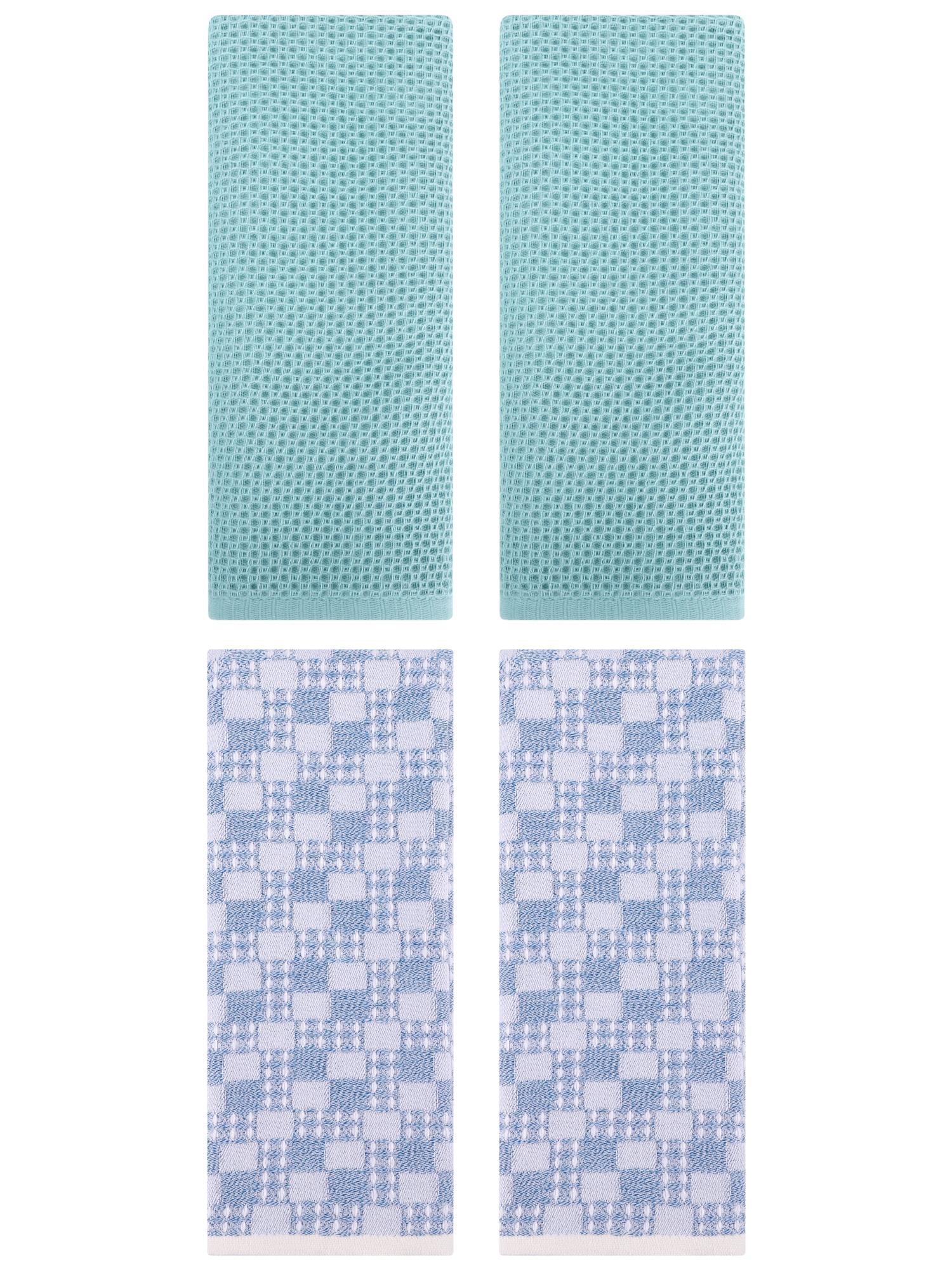 Unique Bargains 4 Pcs Soft Waffle Design Hand Towel Light Blue/Blue 13" x 30"/13" x 28"