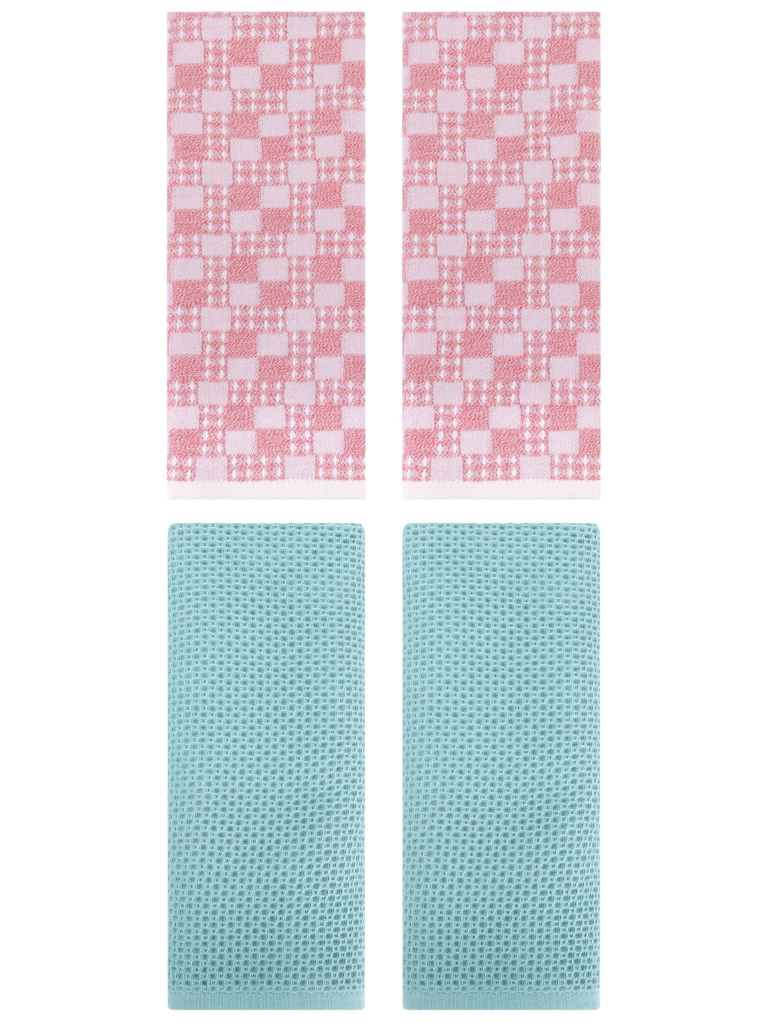 Unique Bargains 4 Pcs Soft Waffle Design Hand Towel Light Blue/Pink 13" x 30"/13" x 28"