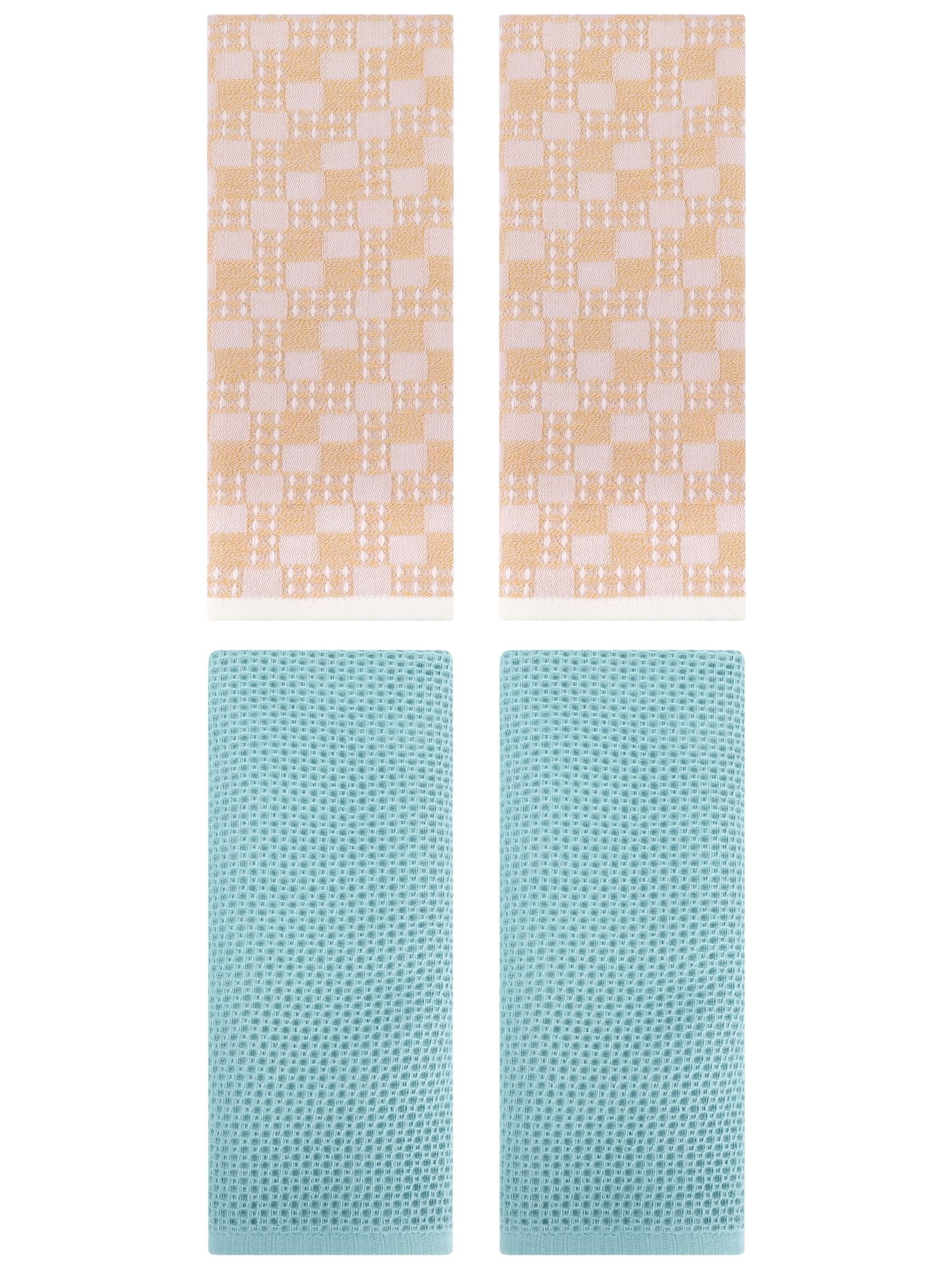 Unique Bargains 4 Pcs Soft Waffle Design Hand Towel Light Blue/Yellow 13" x 30"/13" x 28"