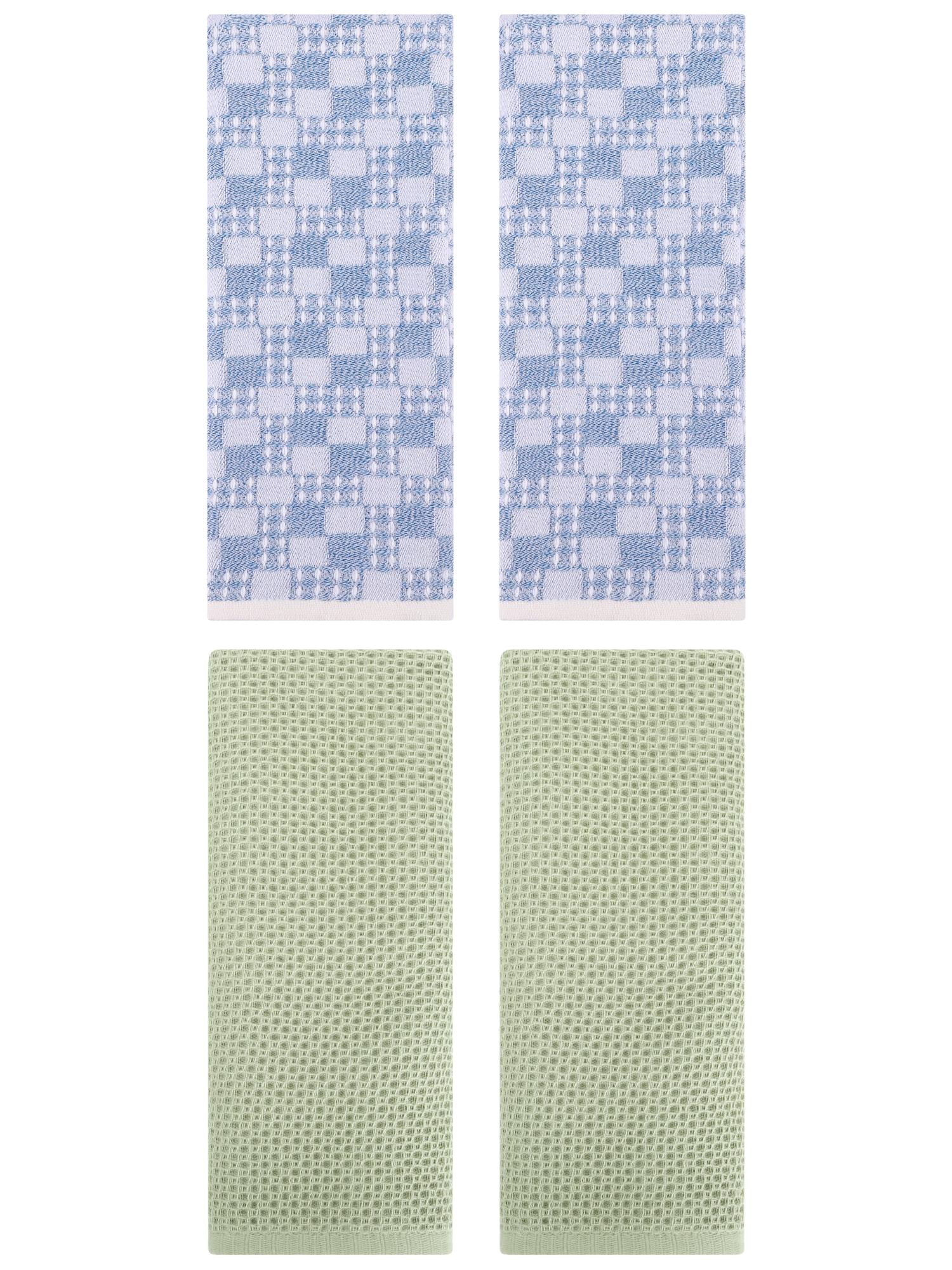 Unique Bargains 4 Pcs Soft Waffle Design Hand Towel Light Green/Blue 13" x 30"/13" x 28"