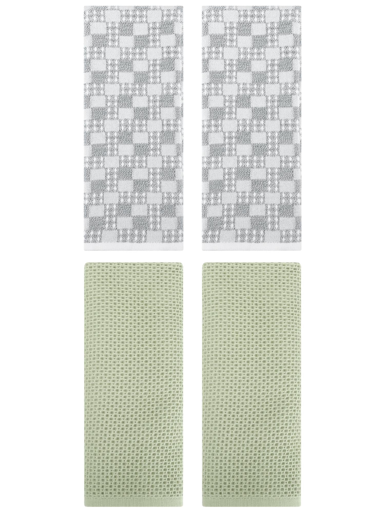 Unique Bargains 4 Pcs Soft Waffle Design Hand Towel Light Green/Grey 13" x 30"/13" x 28"