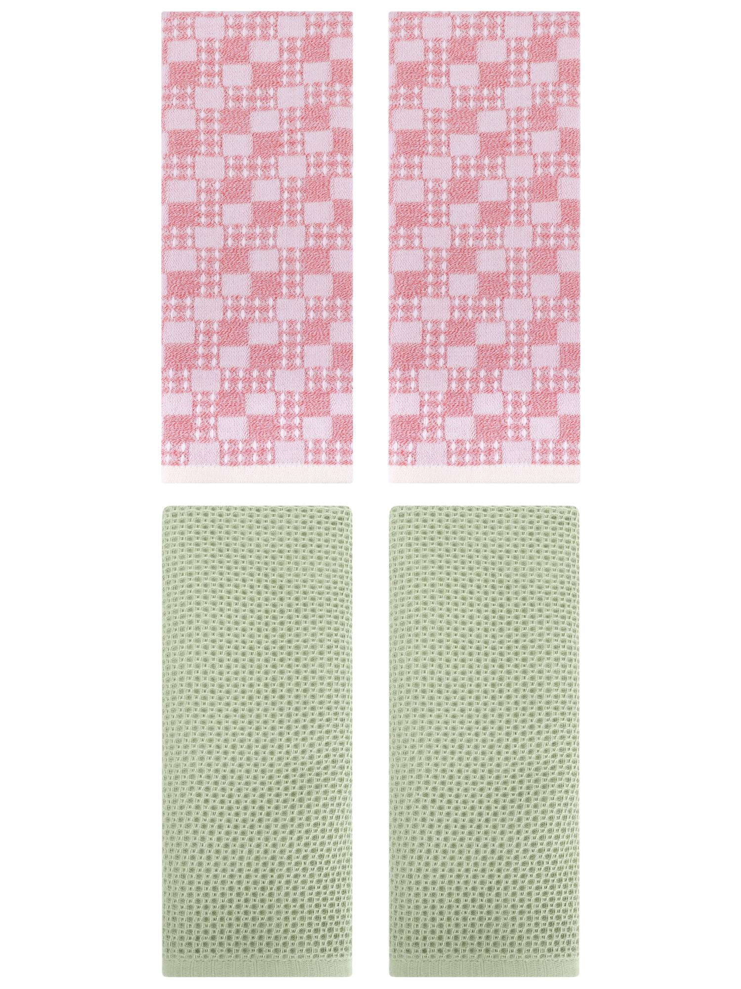 Unique Bargains 4 Pcs Soft Waffle Design Hand Towel Light Green/Pink 13" x 30"/13" x 28"