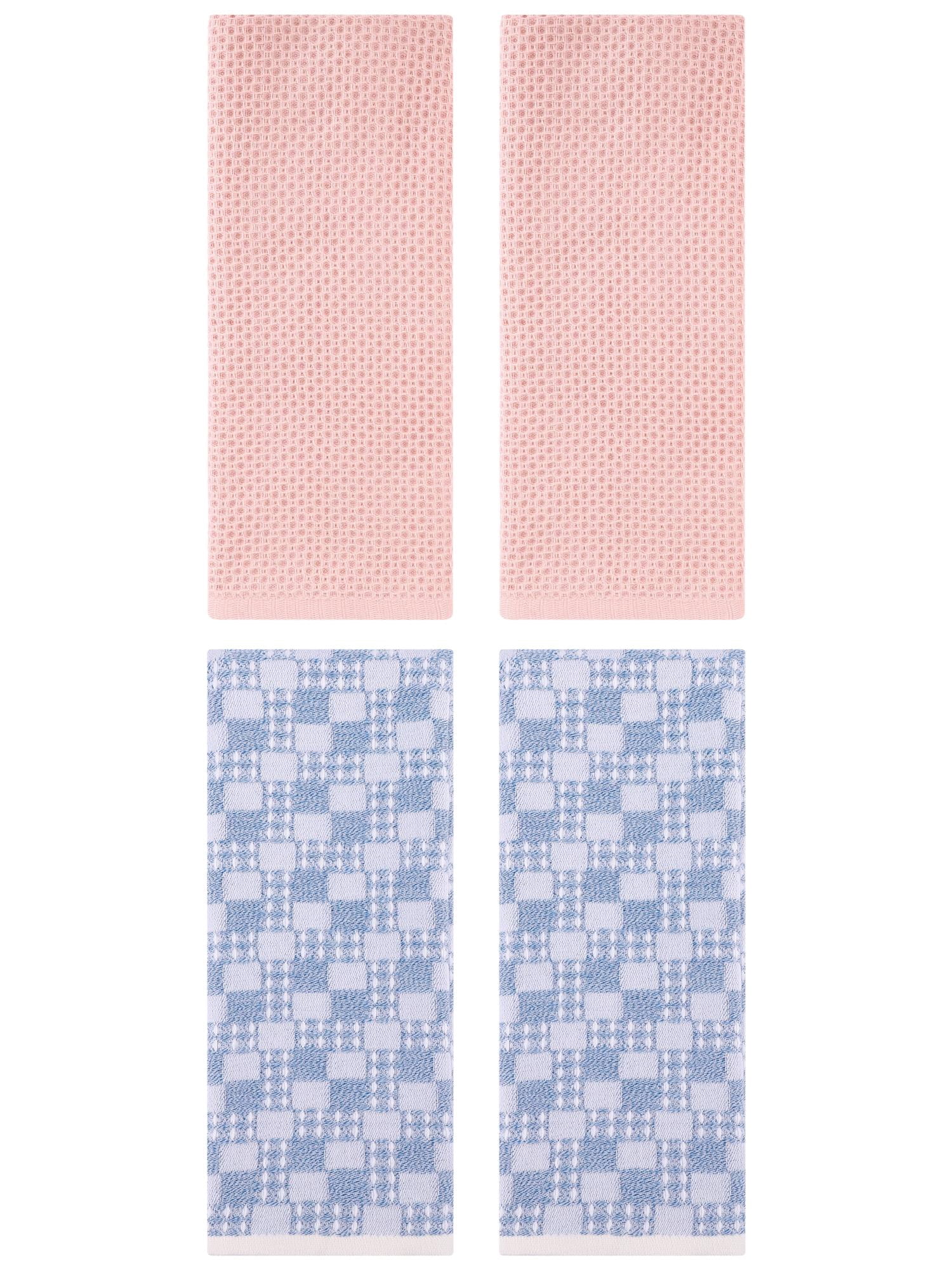 Unique Bargains 4 Pcs Soft Waffle Design Hand Towel Pink/Blue 13" x 30"/13" x 28"