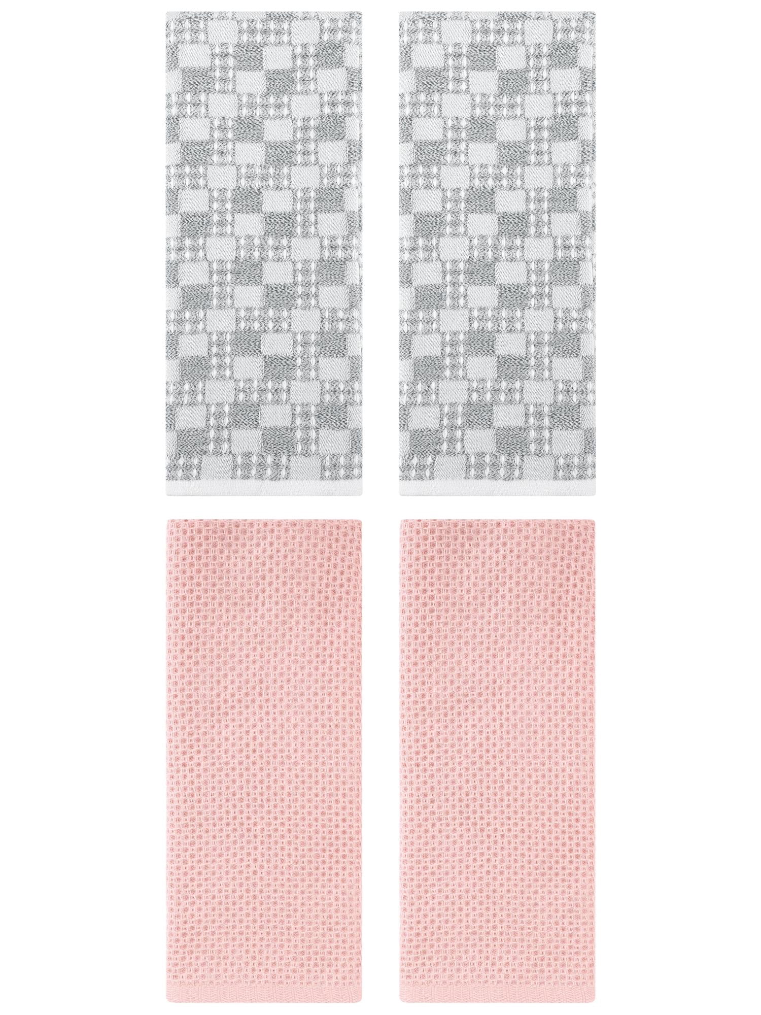 Unique Bargains 4 Pcs Soft Waffle Design Hand Towel Pink/Grey 13" x 30"/13" x 28"