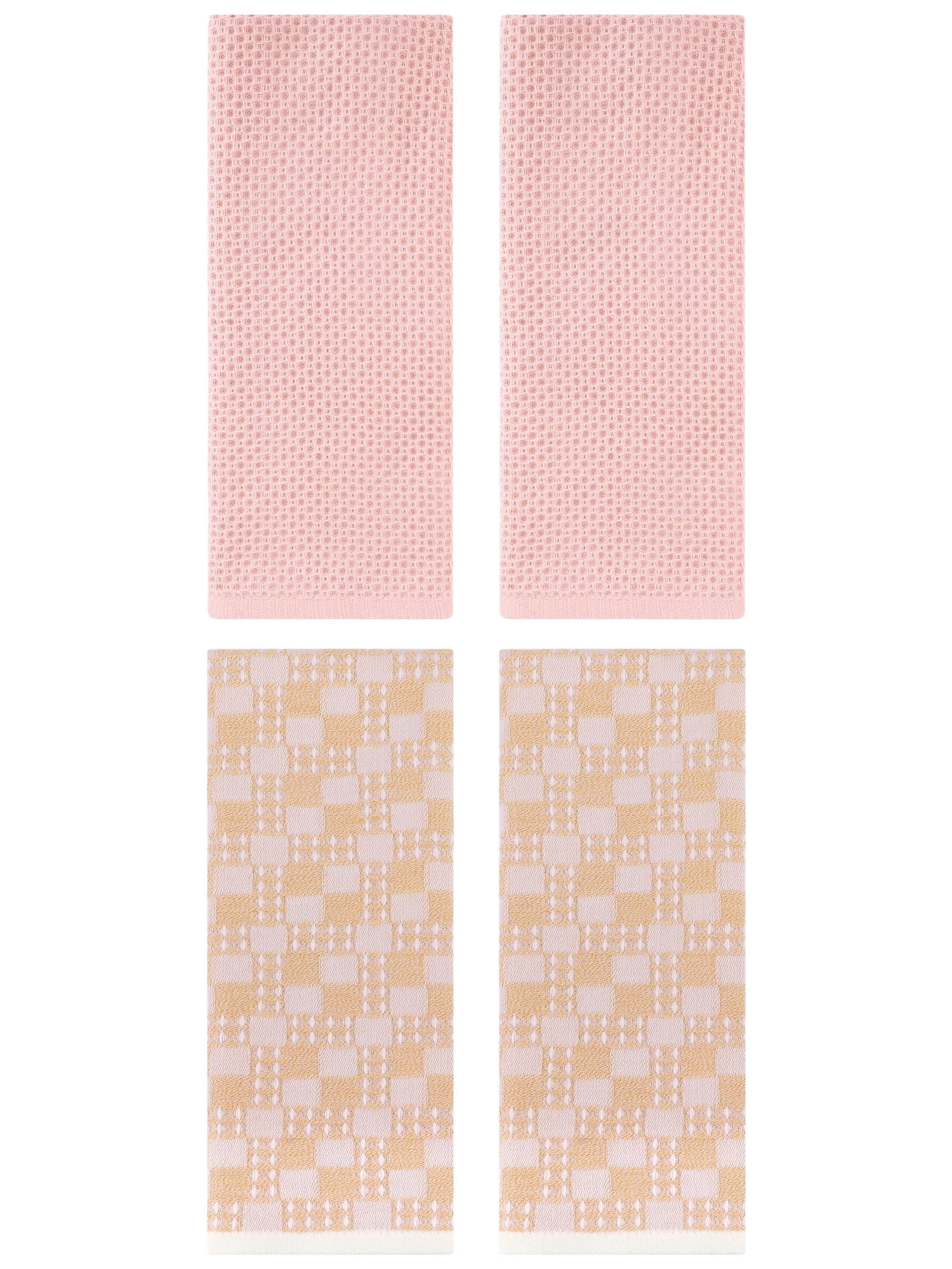 Unique Bargains 4 Pcs Soft Waffle Design Hand Towel Pink/Yellow 13" x 30"/13" x 28"