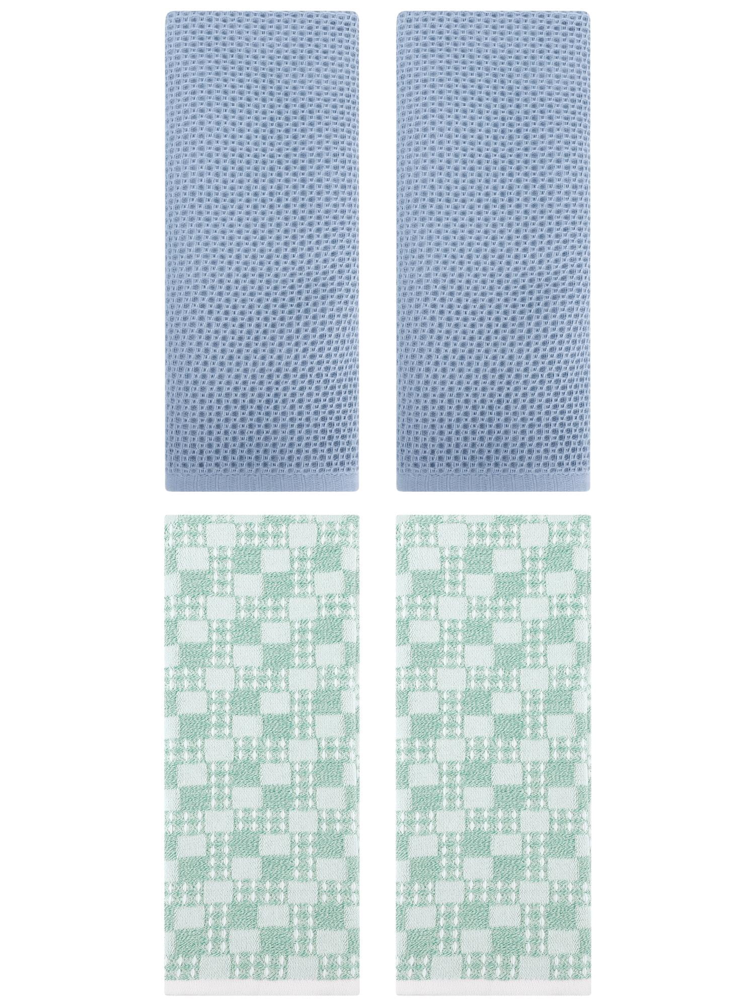 Unique Bargains 4 Pcs Soft Waffle Design Hand Towel Steel Blue/Green 13" x 30"/13" x 28"