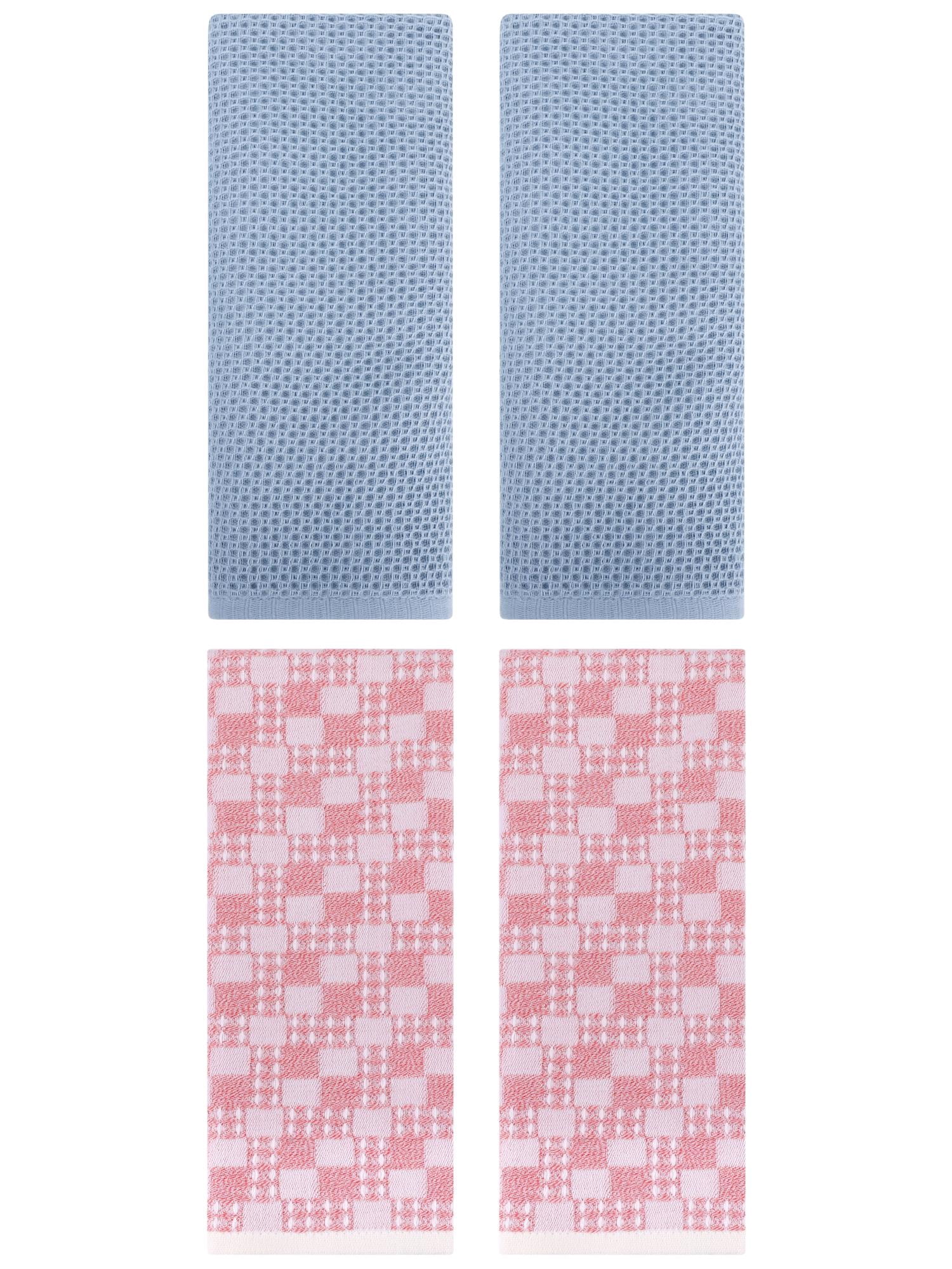 Unique Bargains 4 Pcs Soft Waffle Design Hand Towel Steel Blue/Pink 13" x 30"/13" x 28"