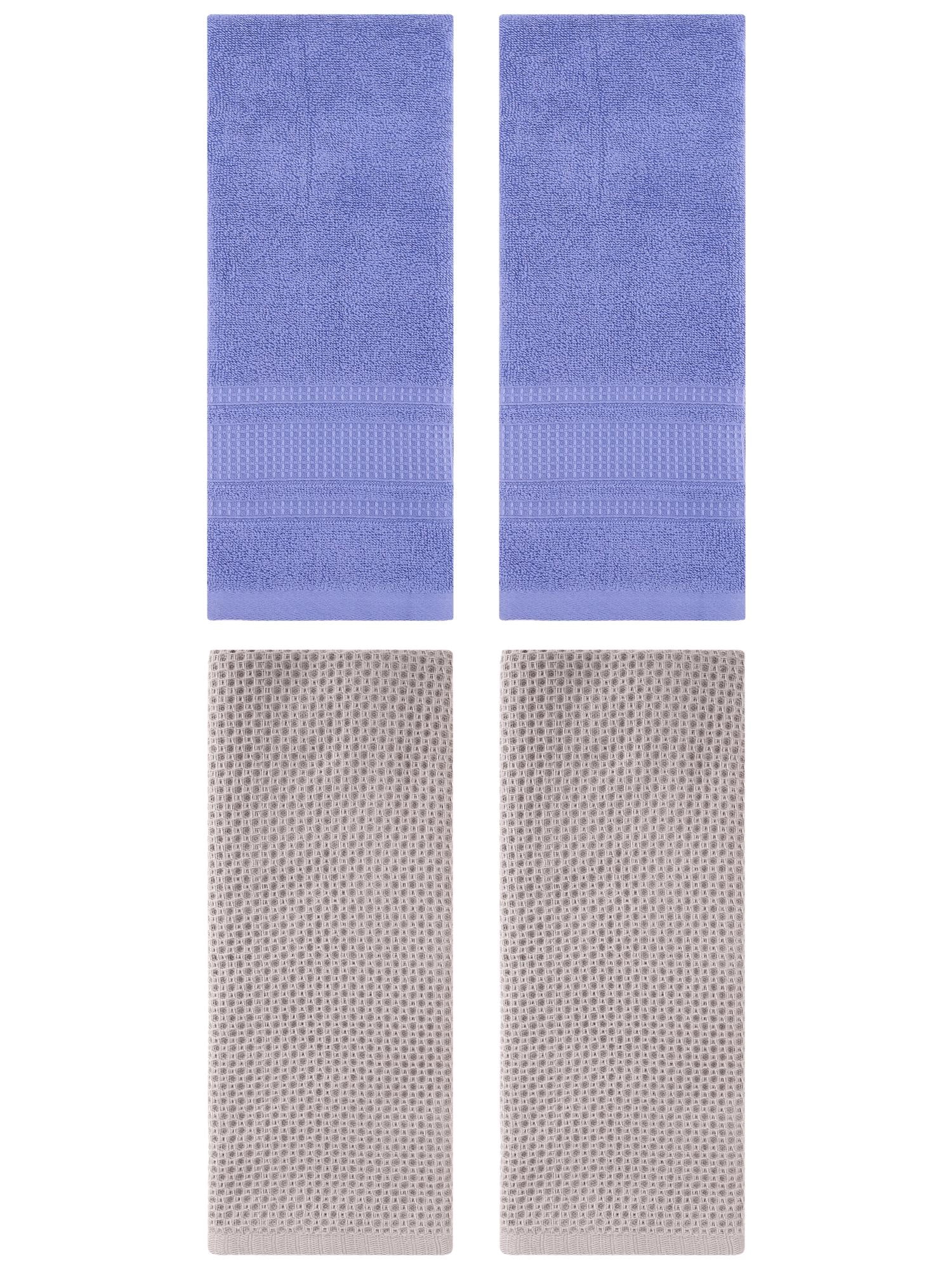 Unique Bargains 4 Pcs Soft Waffle Hand Towel Camel/Dark Blue 13" x 30"/13" x 29"