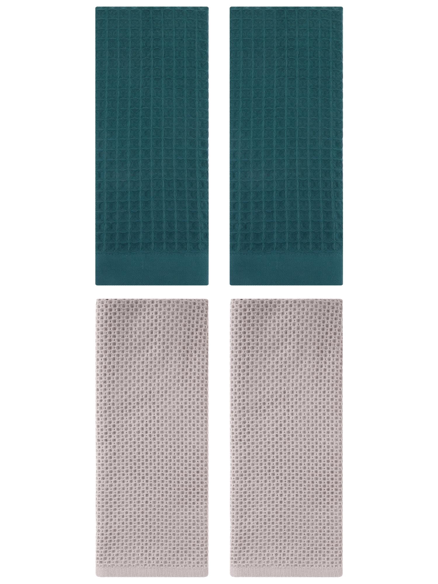 Unique Bargains 4 Pcs Soft Waffle Hand Towel Camel/Dark Green 13" x 30"/14" x 30"