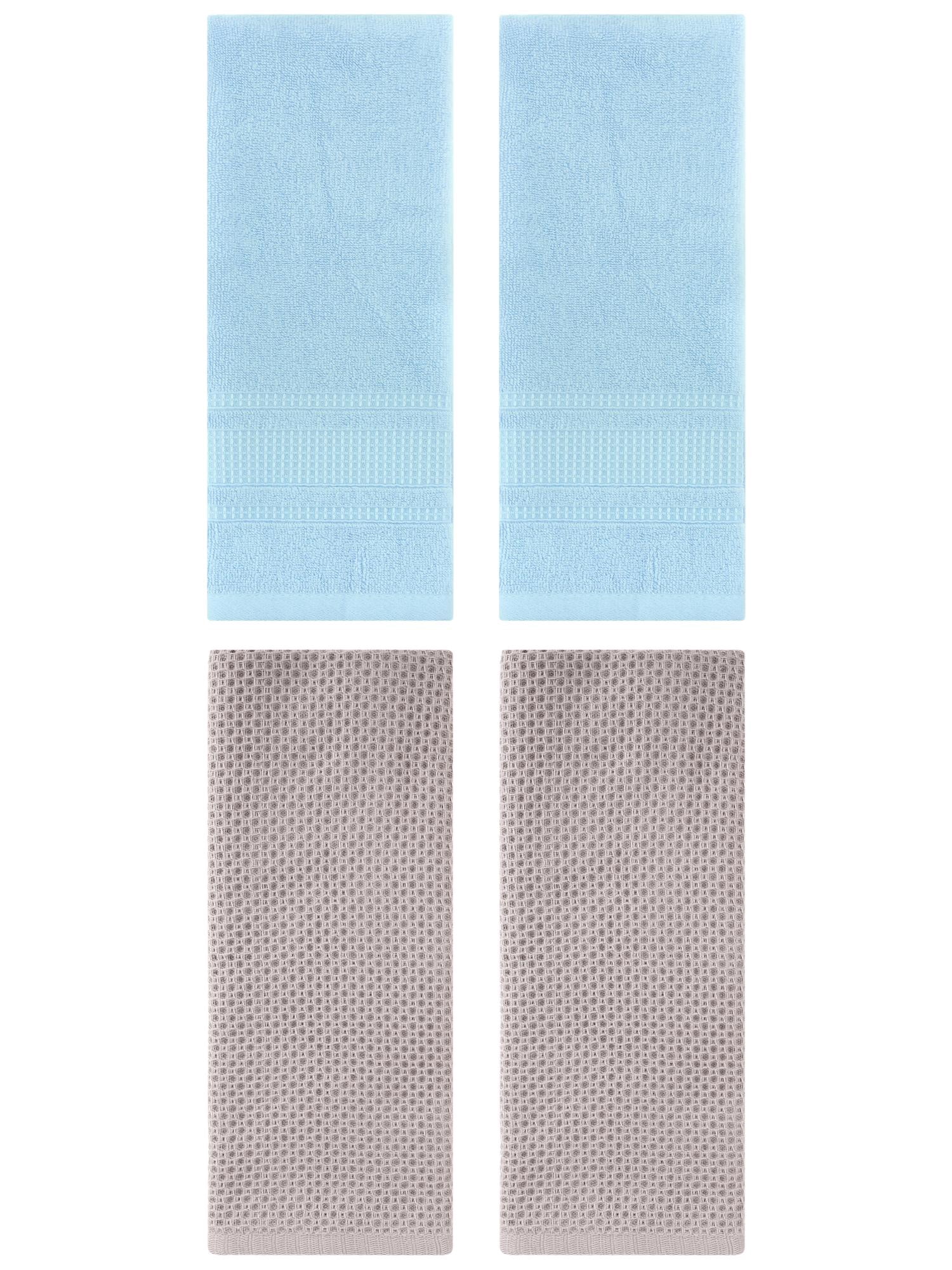 Unique Bargains 4 Pcs Soft Waffle Hand Towel Camel/Light Blue 13" x 30"/13" x 29"