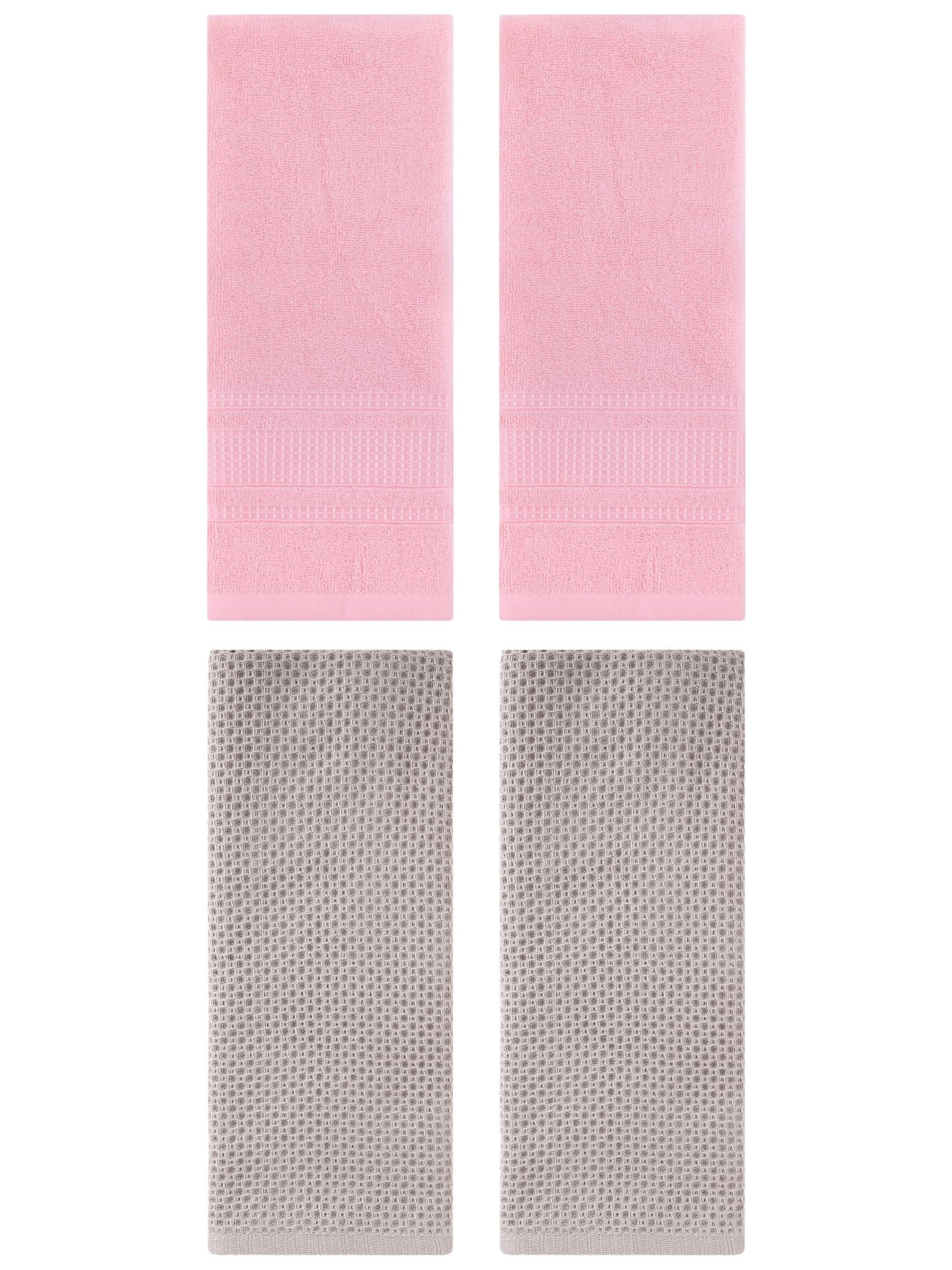 Unique Bargains 4 Pcs Soft Waffle Hand Towel Camel/Pink 13" x 30"/13" x 29"