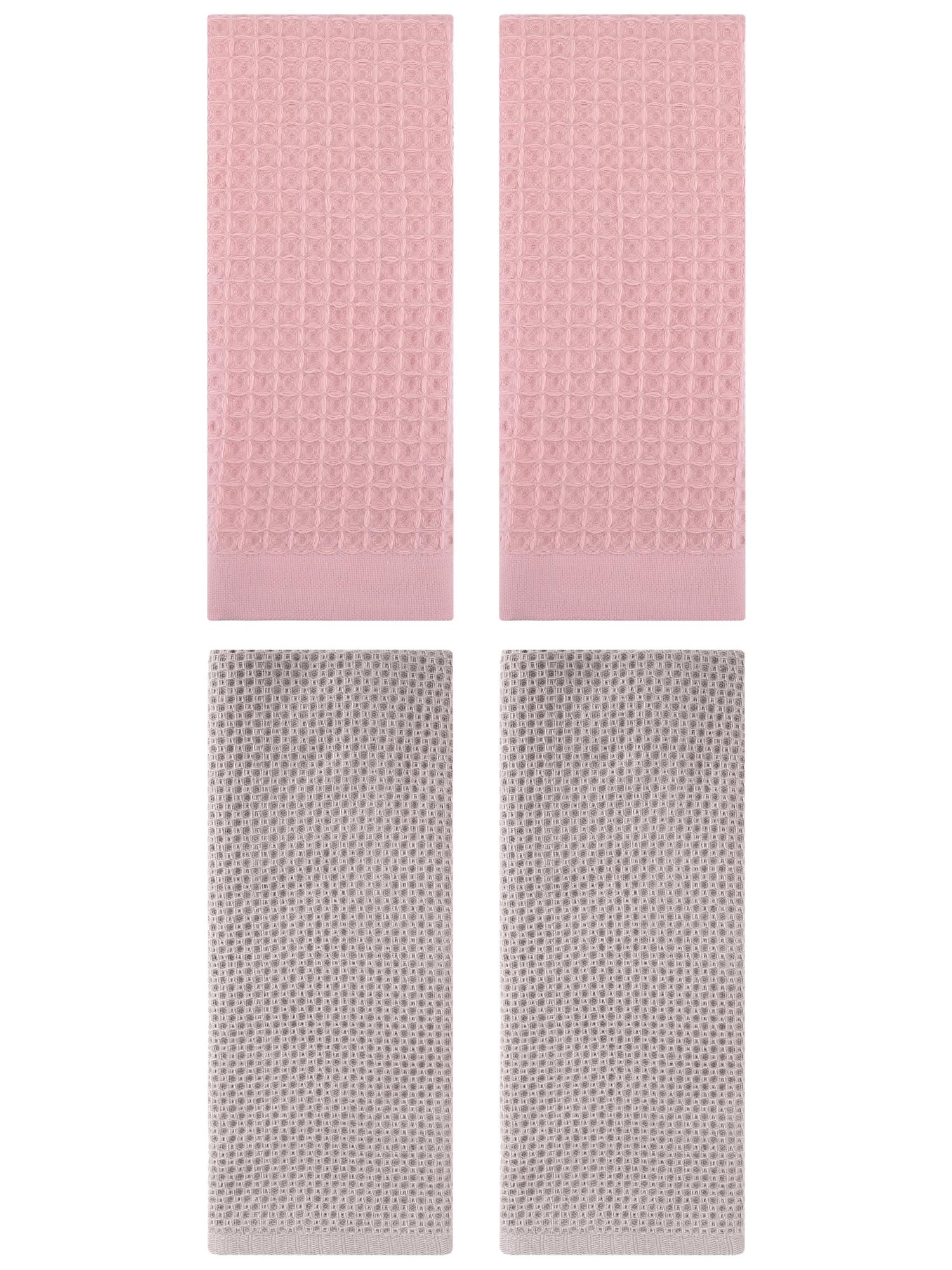 Unique Bargains 4 Pcs Soft Waffle Hand Towel Camel/Pink 13" x 30"/14" x 30"