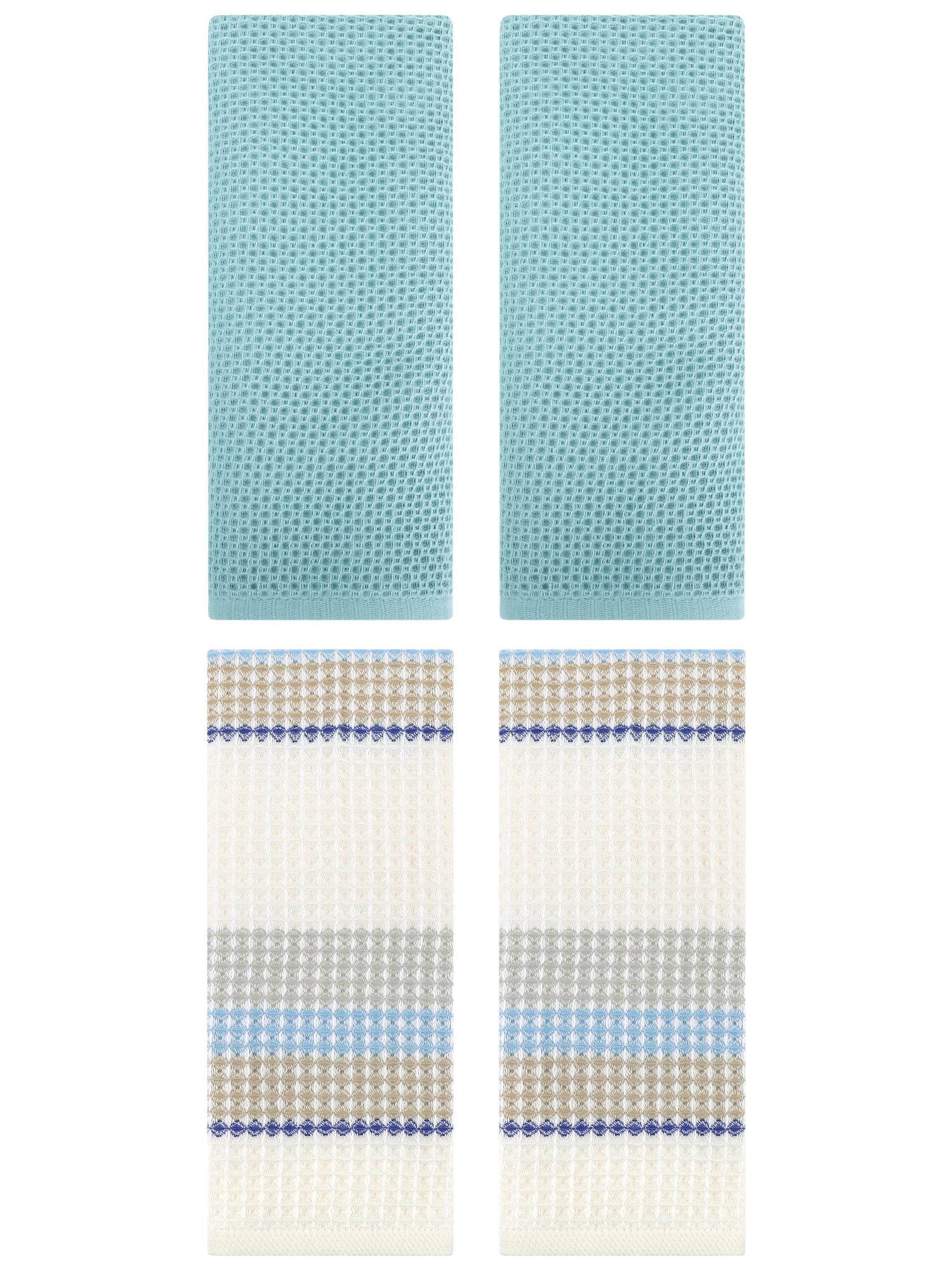 Unique Bargains 4 Pcs Soft Waffle Hand Towel Light Blue/Beige Yellow 13" x 30"/13" x 29"