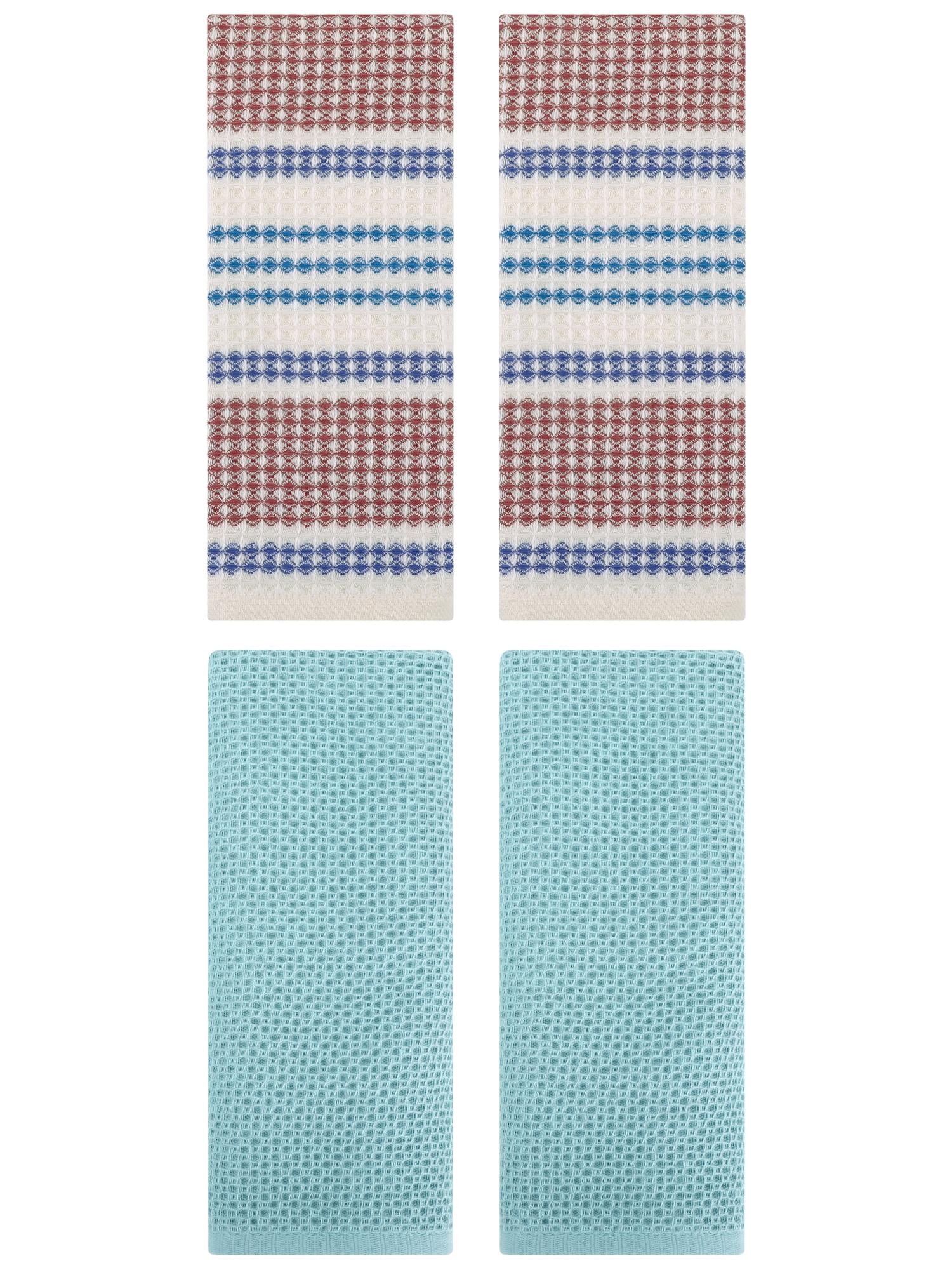 Unique Bargains 4 Pcs Soft Waffle Hand Towel Light Blue/Blue Brown 13" x 30"/13" x 29"