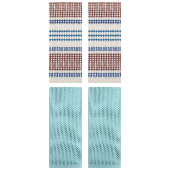 Unique Bargains 4 Pcs Soft Waffle Hand Towel Light Blue/Blue Brown 13" x 30"/13" x 29"