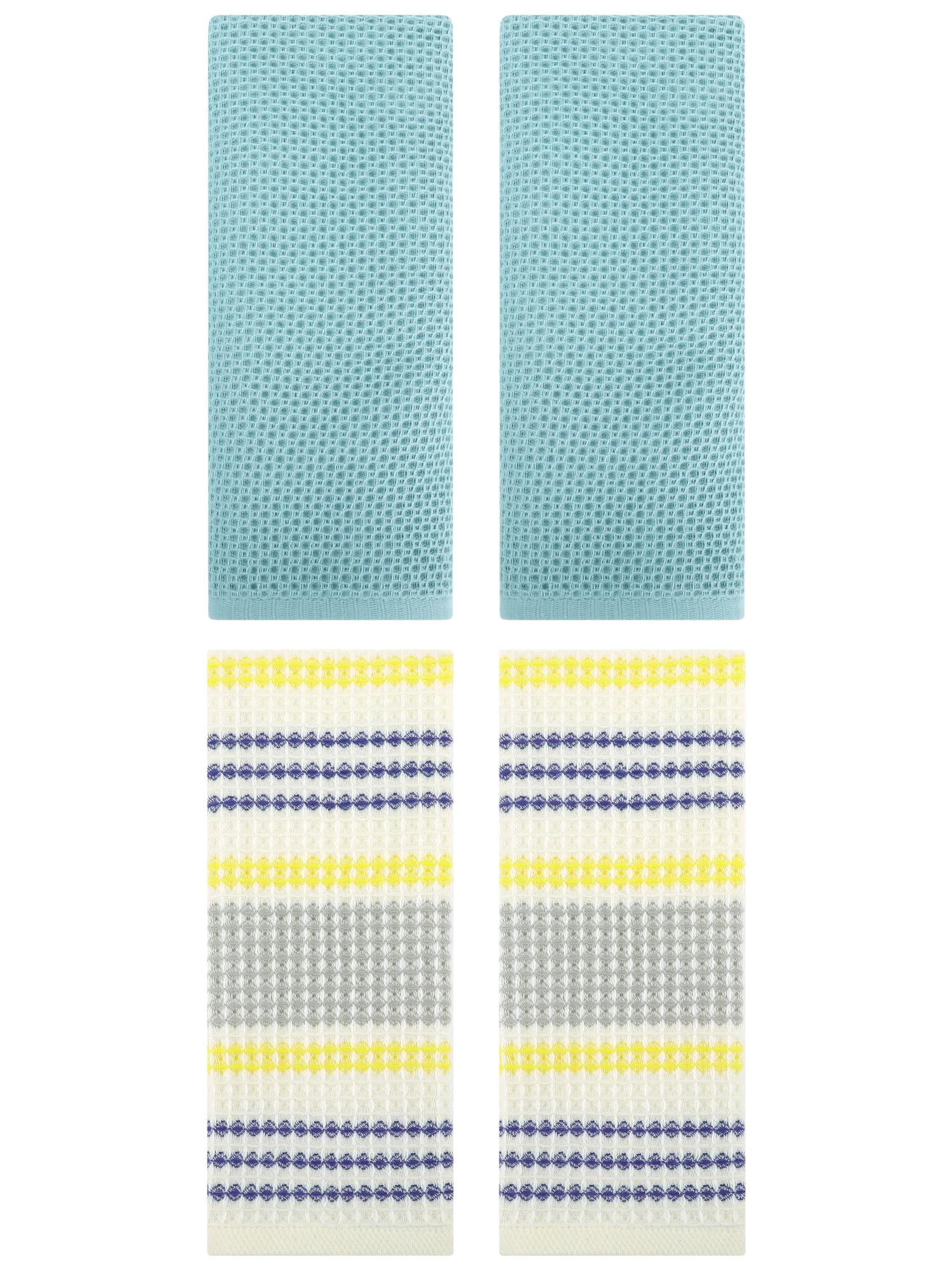 Unique Bargains 4 Pcs Soft Waffle Hand Towel Light Blue/Blue Yellow 13" x 30"/13" x 29"