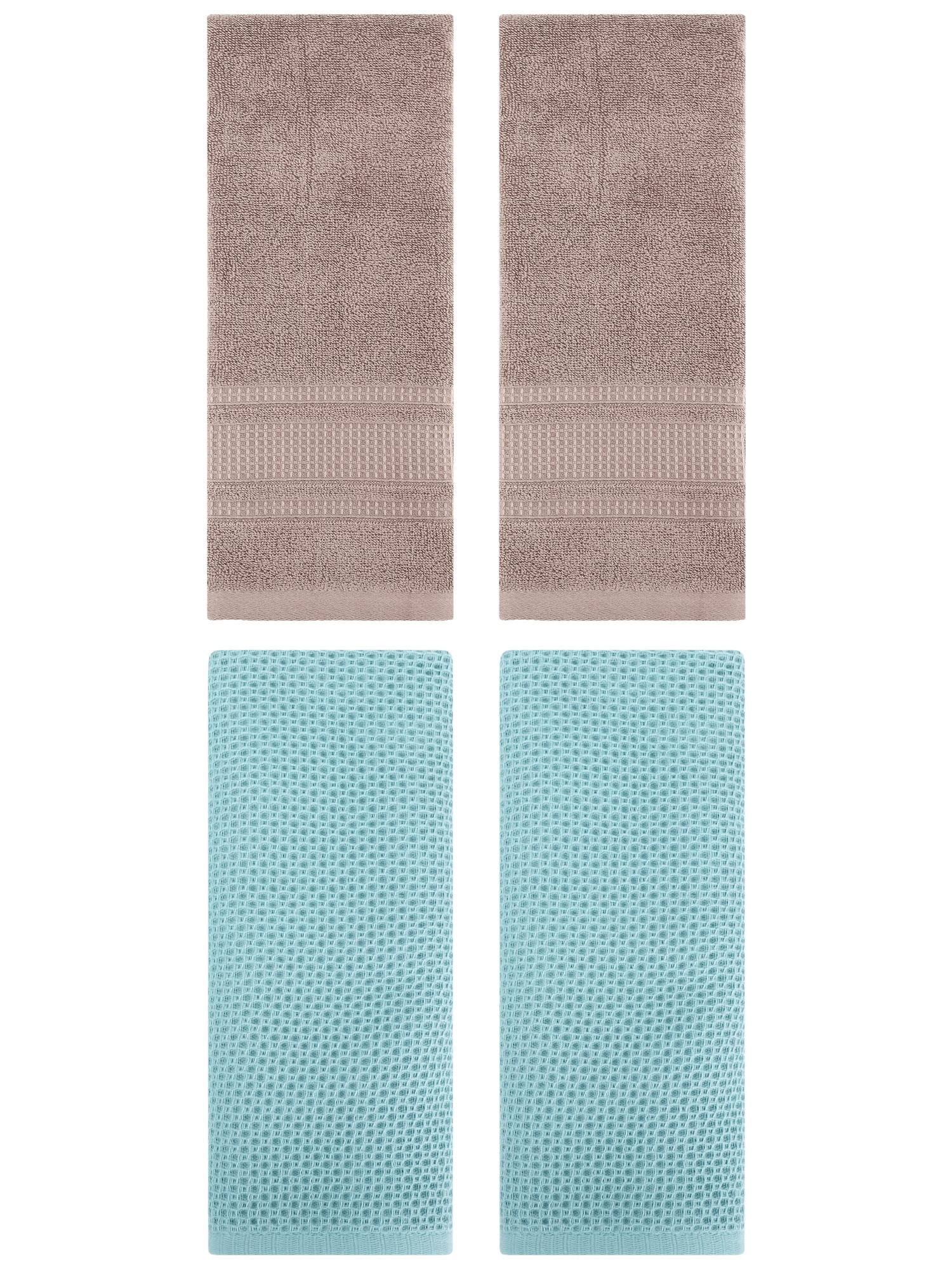 Unique Bargains 4 Pcs Soft Waffle Hand Towel Light Blue/Brown 13" x 30"/13" x 29"