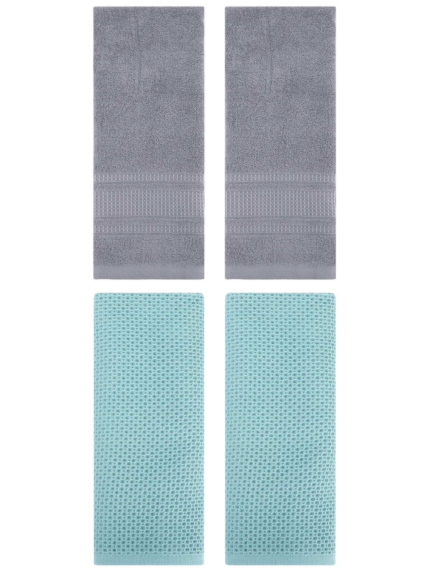 Unique Bargains 4 Pcs Soft Waffle Hand Towel Light Blue/Grey 13" x 30"/13" x 29"