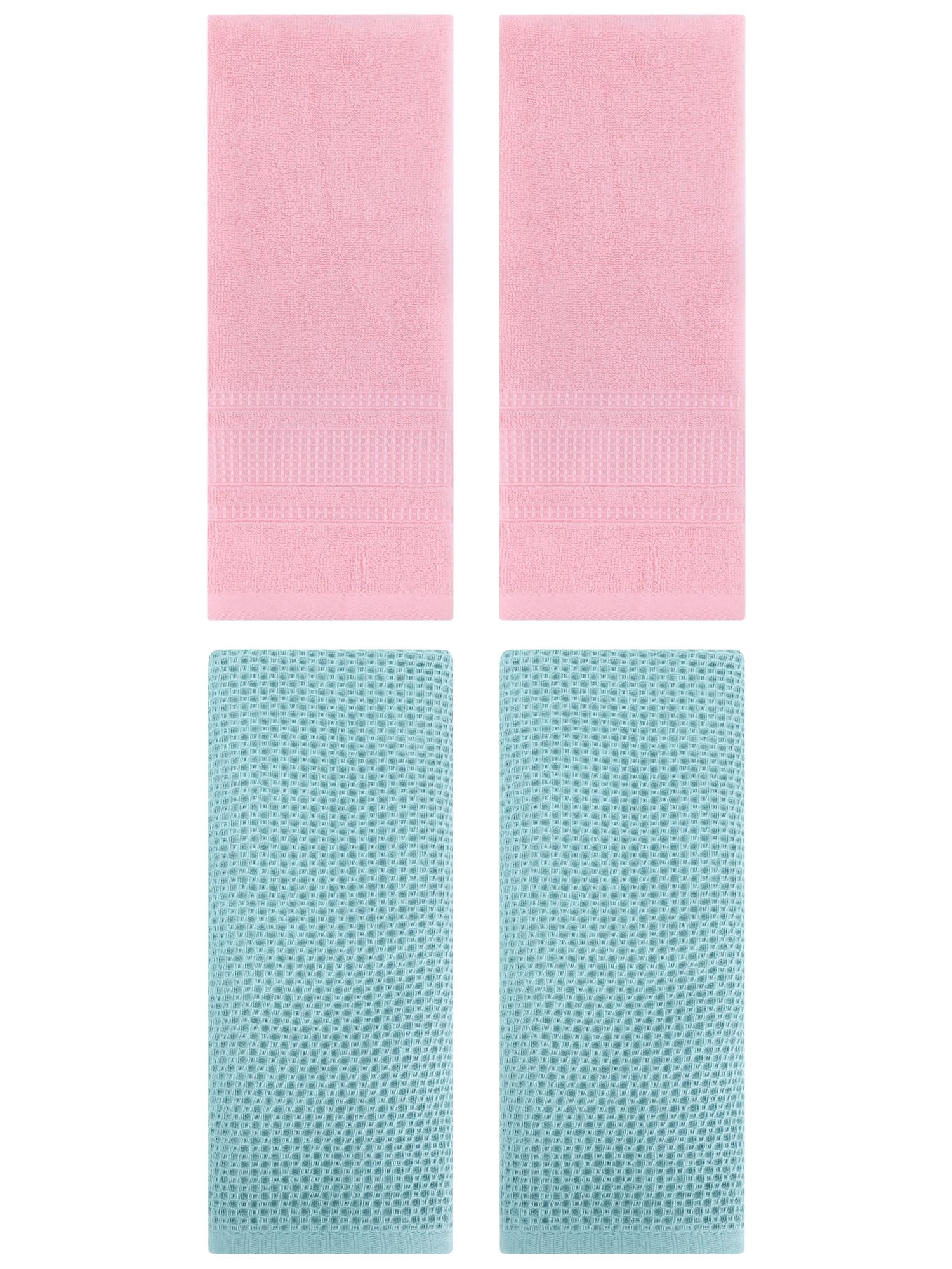 Unique Bargains 4 Pcs Soft Waffle Hand Towel Light Blue/Pink 13" x 30"/13" x 29"