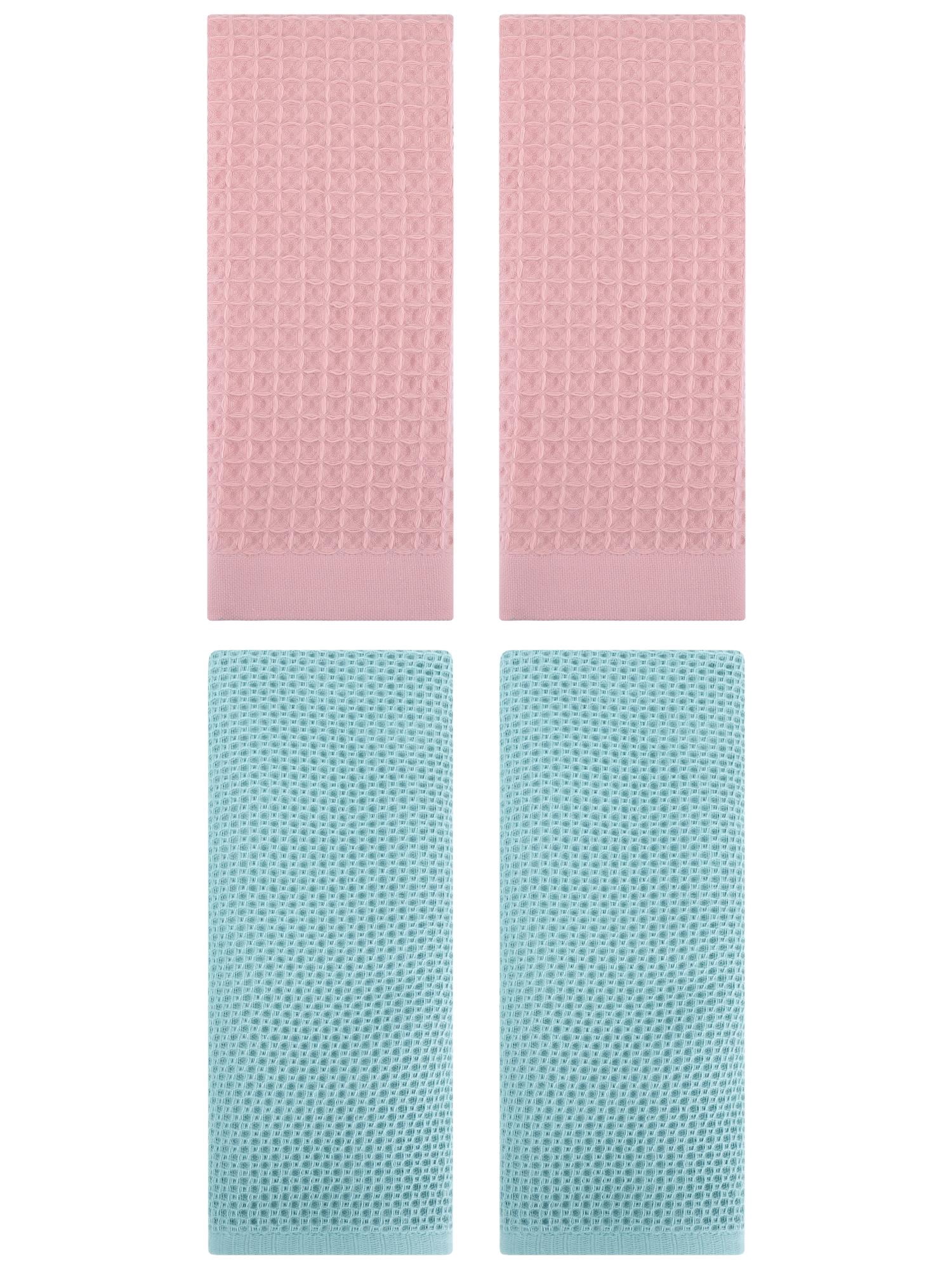 Unique Bargains 4 Pcs Soft Waffle Hand Towel Light Blue/Pink 13" x 30"/14" x 30"
