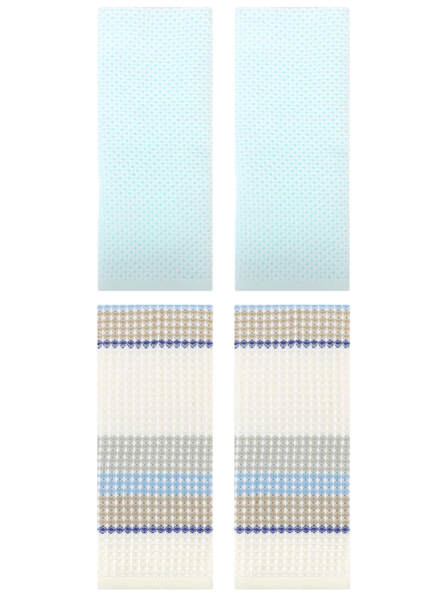 Unique Bargains 4 Pcs Soft Waffle Hand Towel Light Cyan/Beige Yellow 13" x 30"/13" x 29"