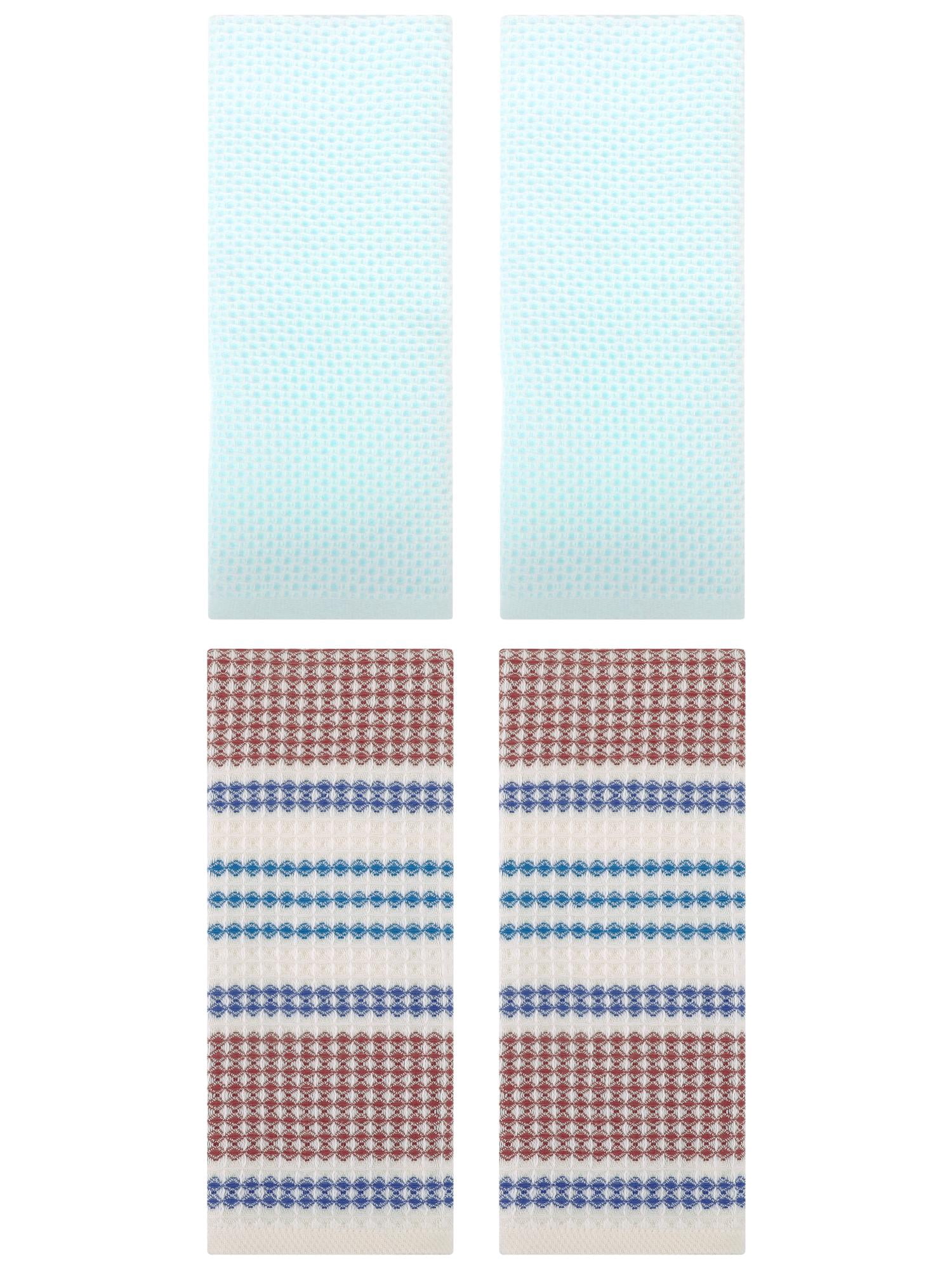 Unique Bargains 4 Pcs Soft Waffle Hand Towel Light Cyan/Blue Brown 13" x 30"/13" x 29"