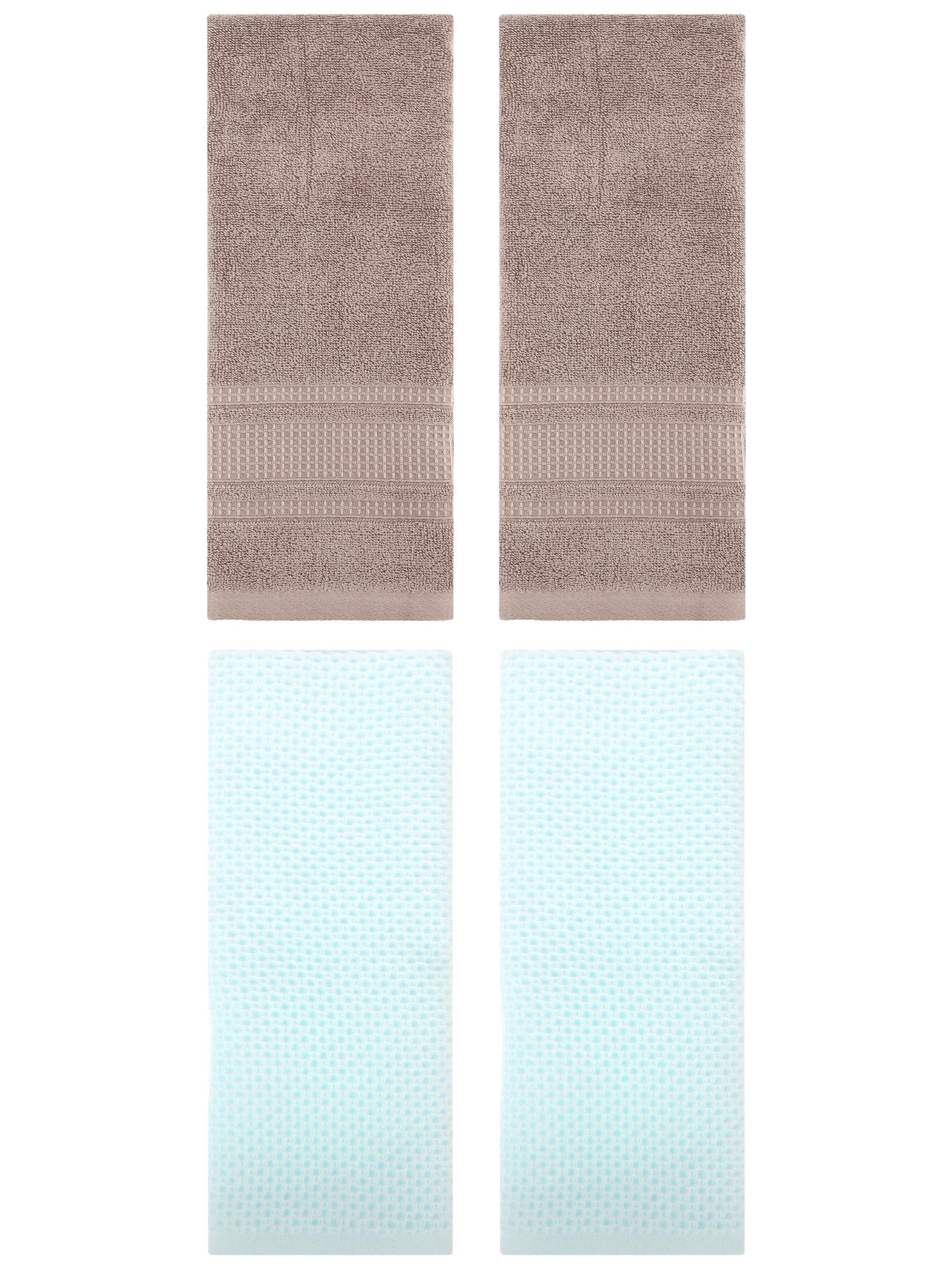 Unique Bargains 4 Pcs Soft Waffle Hand Towel Light Cyan/Brown 13" x 30"/13" x 29"