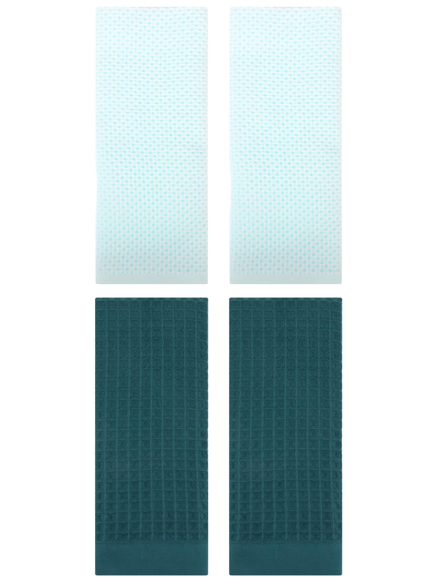Unique Bargains 4 Pcs Soft Waffle Hand Towel Light Cyan/Dark Green 13" x 30"/14" x 30"