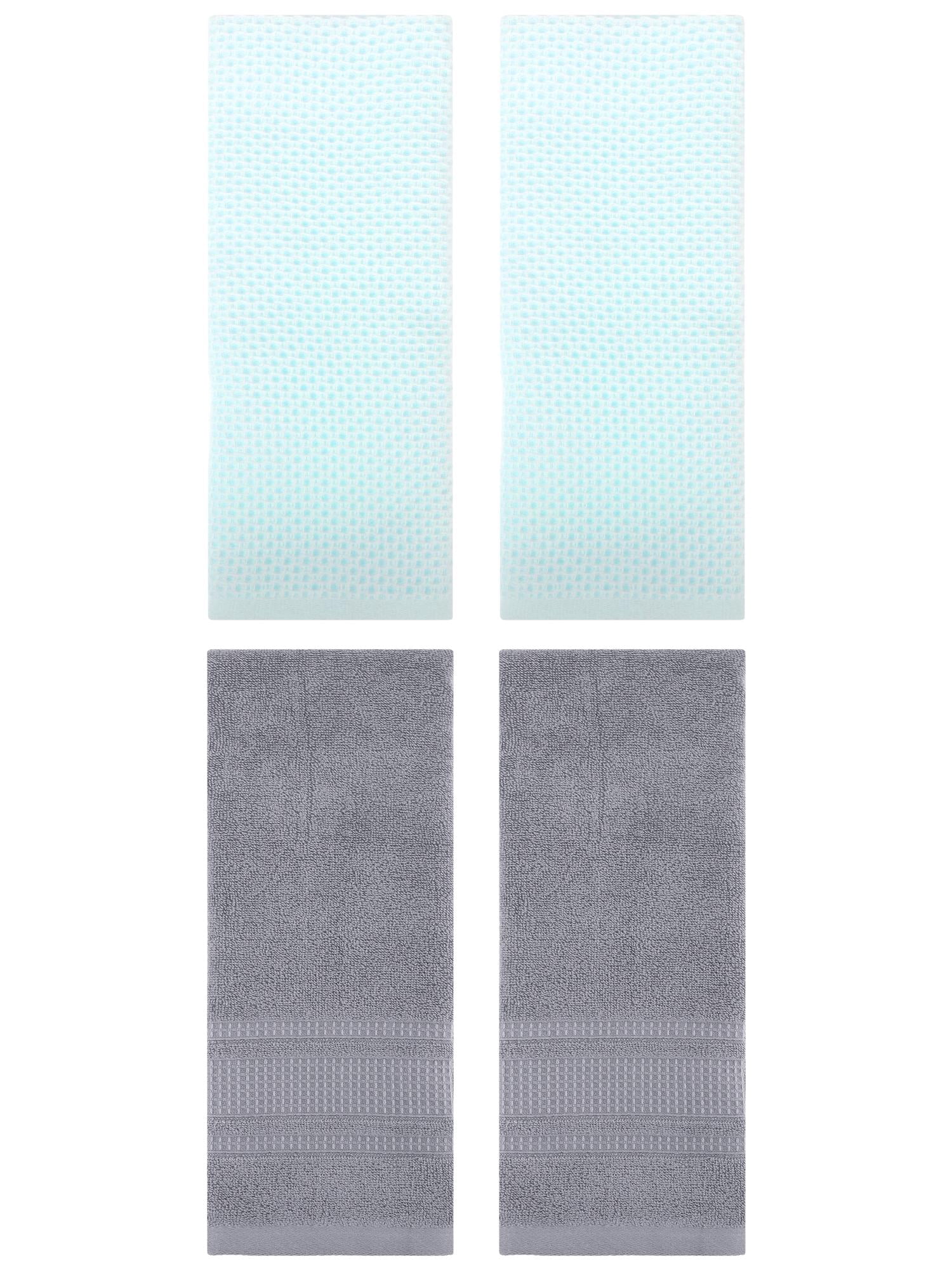 Unique Bargains 4 Pcs Soft Waffle Hand Towel Light Cyan/Grey 13" x 30"/13" x 29"