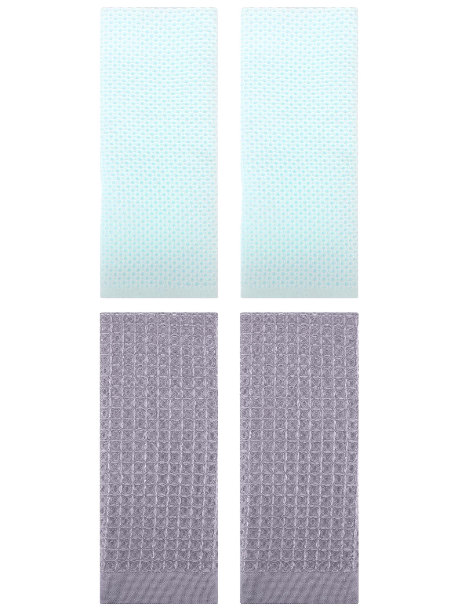 Unique Bargains 4 Pcs Soft Waffle Hand Towel Light Cyan/Grey 13" x 30"/14" x 30"